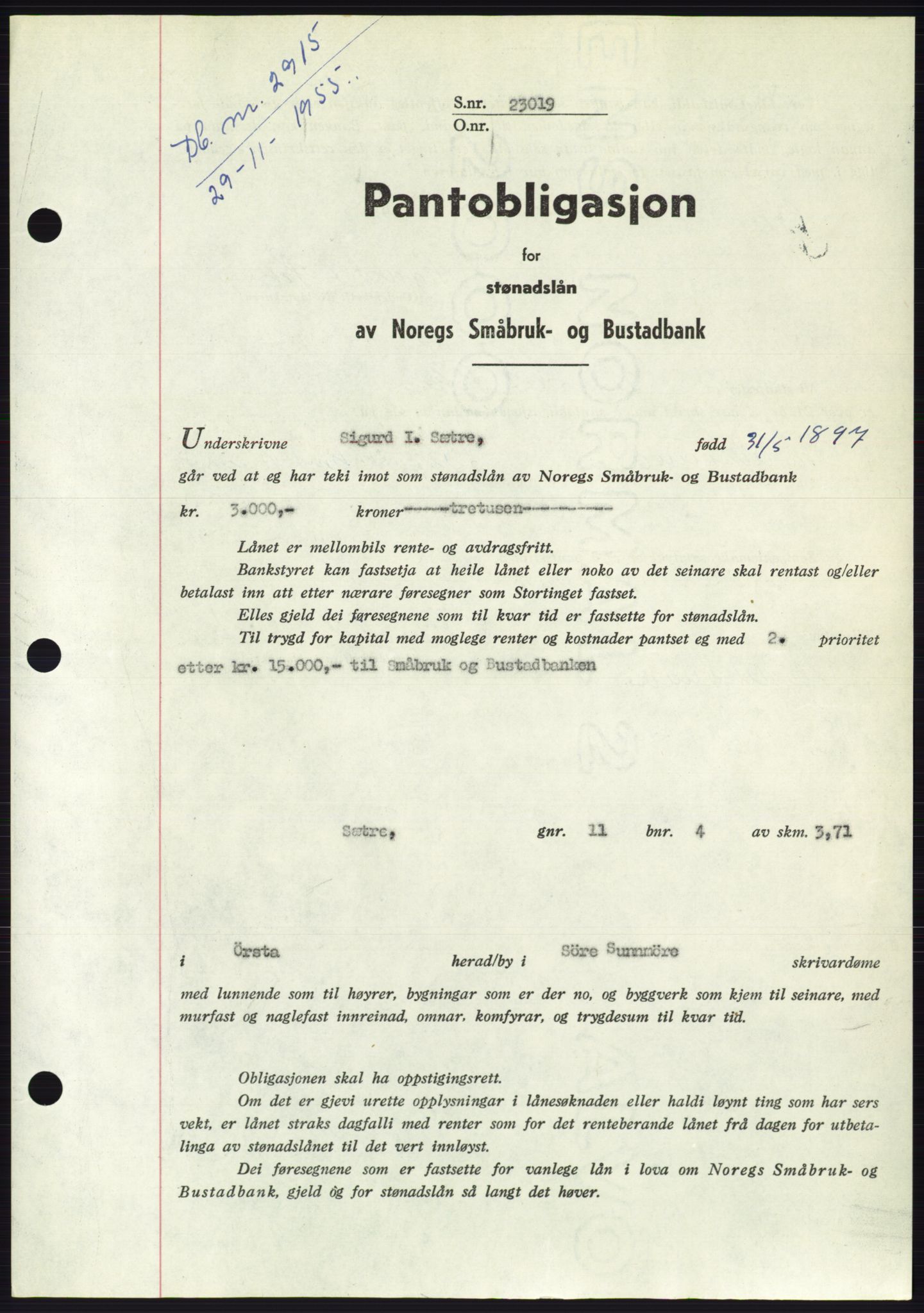 Søre Sunnmøre sorenskriveri, SAT/A-4122/1/2/2C/L0127: Pantebok nr. 15B, 1955-1955, Dagboknr: 2915/1955