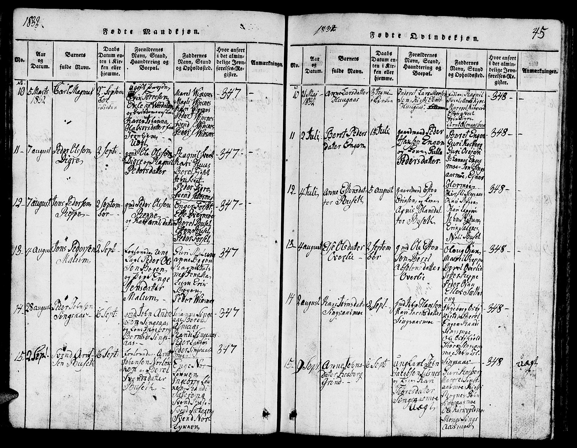 Ministerialprotokoller, klokkerbøker og fødselsregistre - Sør-Trøndelag, SAT/A-1456/688/L1026: Klokkerbok nr. 688C01, 1817-1860, s. 45