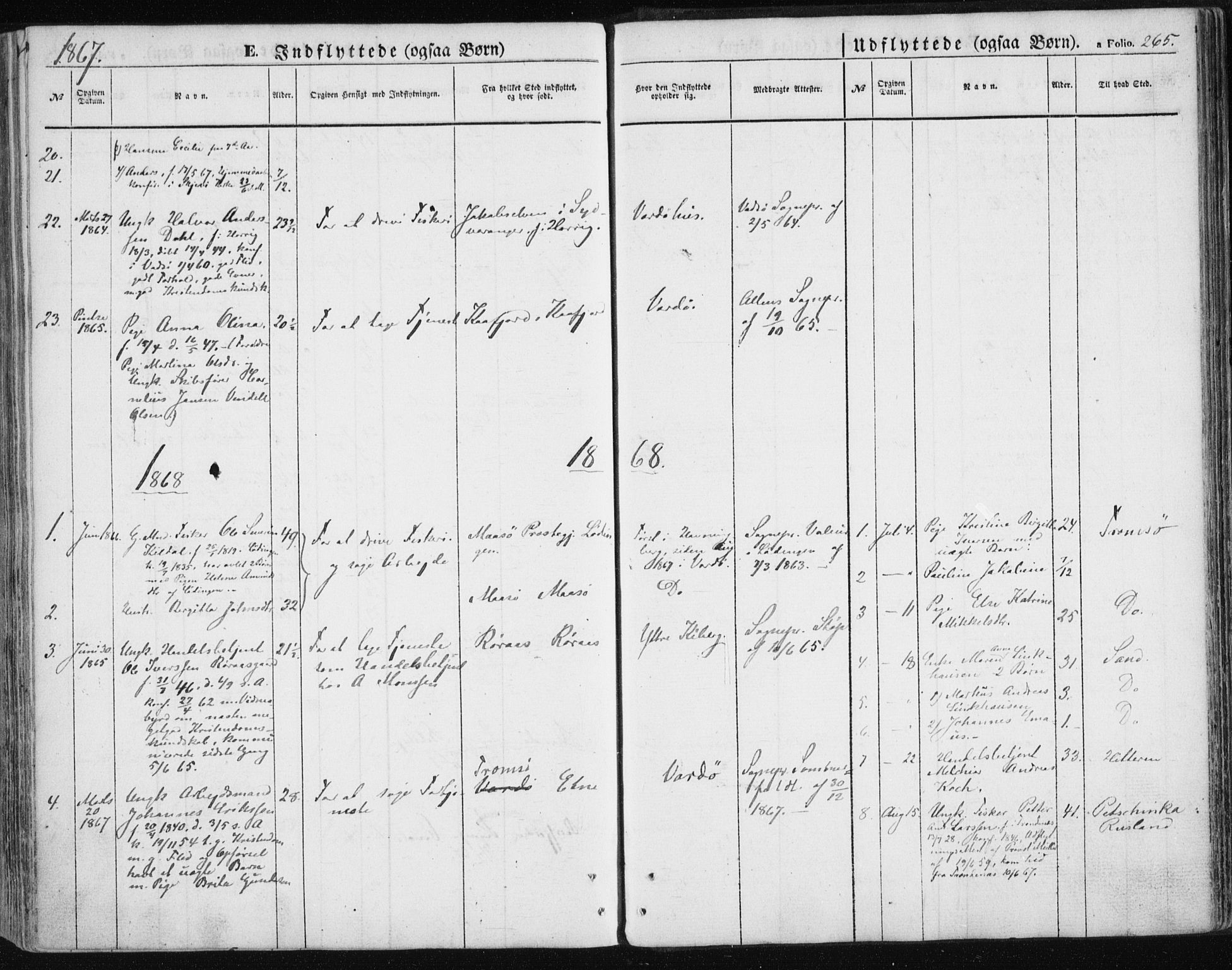 Vardø sokneprestkontor, AV/SATØ-S-1332/H/Ha/L0004kirke: Ministerialbok nr. 4, 1862-1871, s. 265
