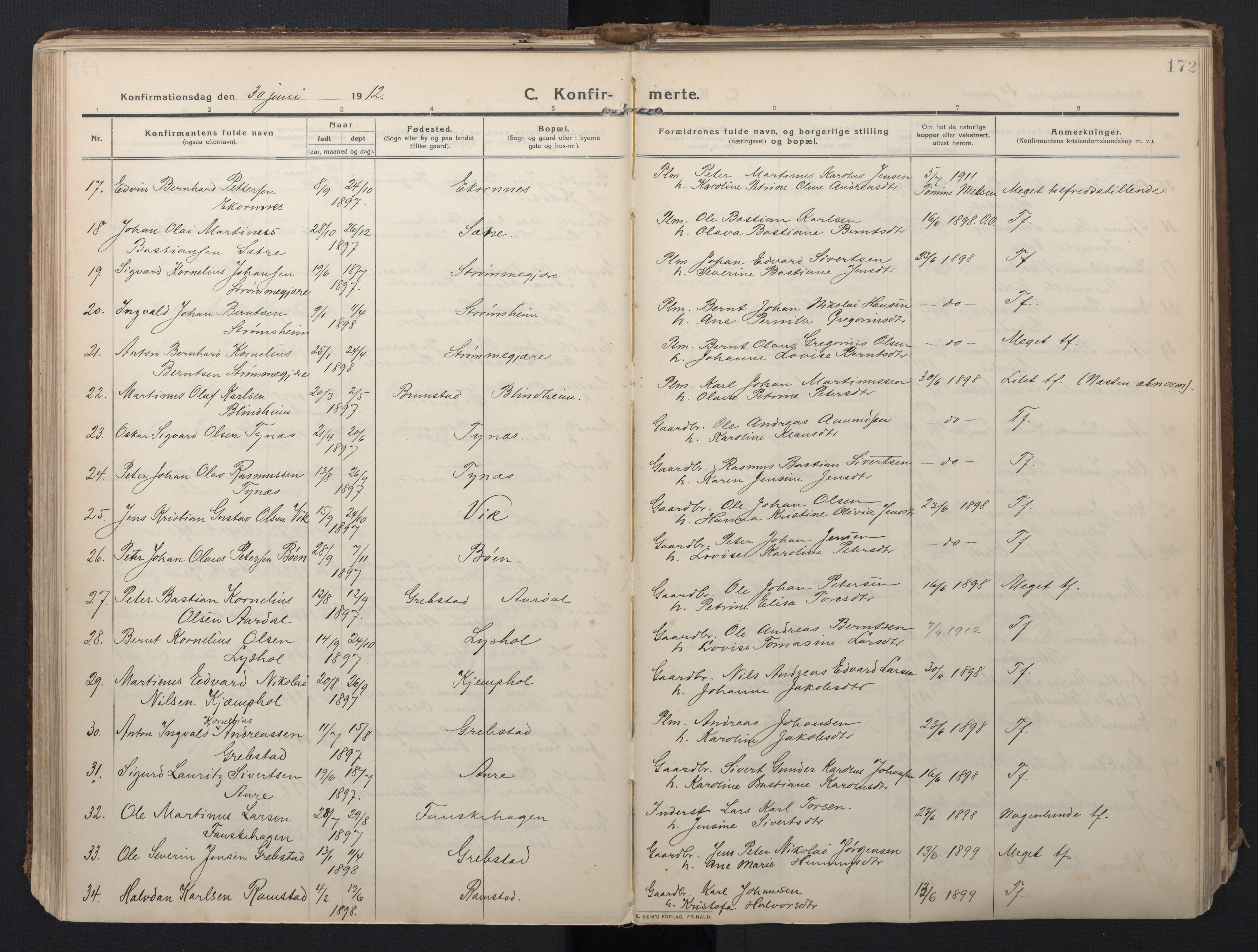 Ministerialprotokoller, klokkerbøker og fødselsregistre - Møre og Romsdal, AV/SAT-A-1454/523/L0337: Ministerialbok nr. 523A04, 1911-1929, s. 172