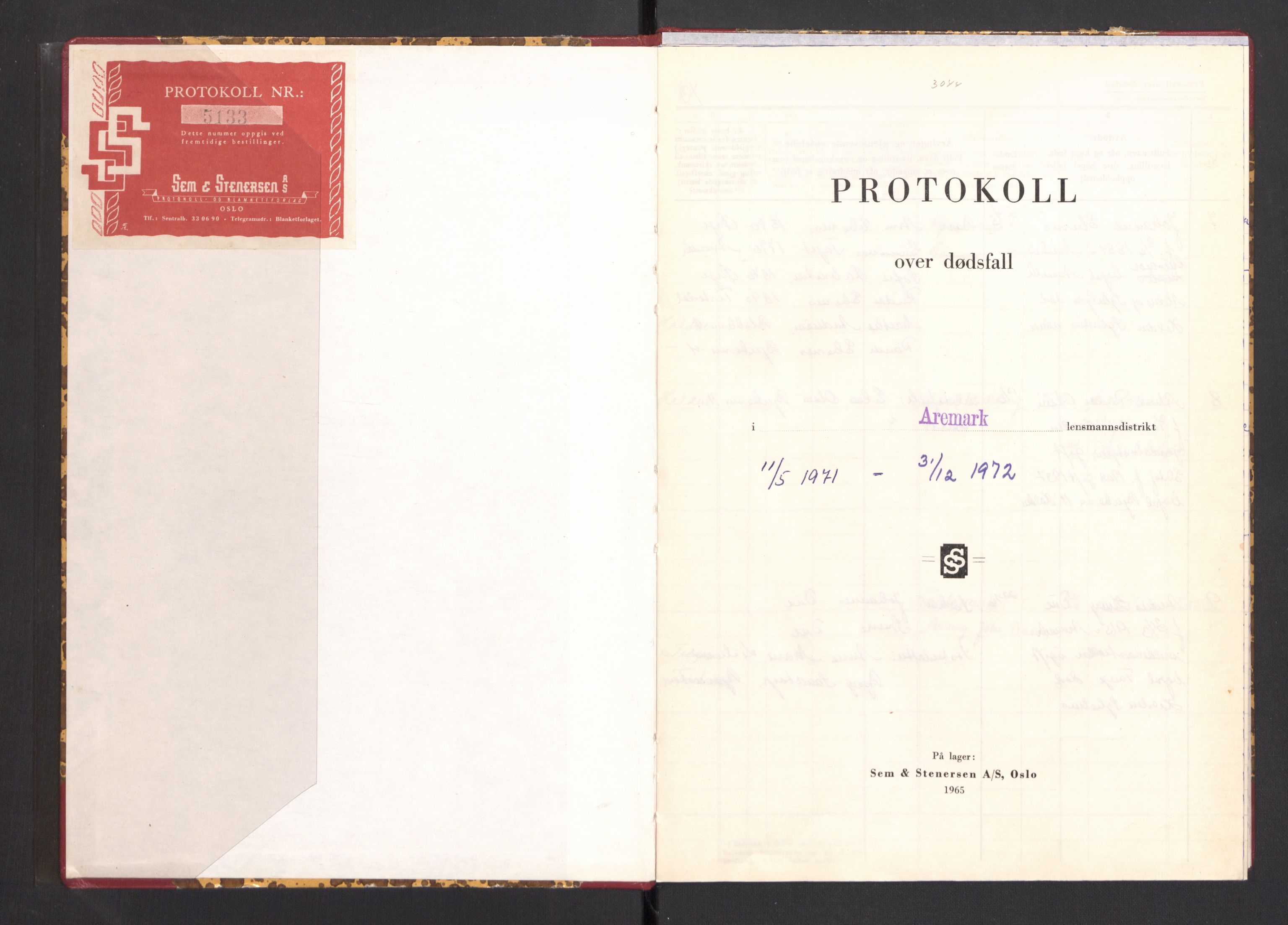 Aremark lensmannskontor, AV/SAO-A-10631/H/Ha/L0006/0002: Dødsfallsprotokoller / Dødsfallsprotokoll, 1971-1972