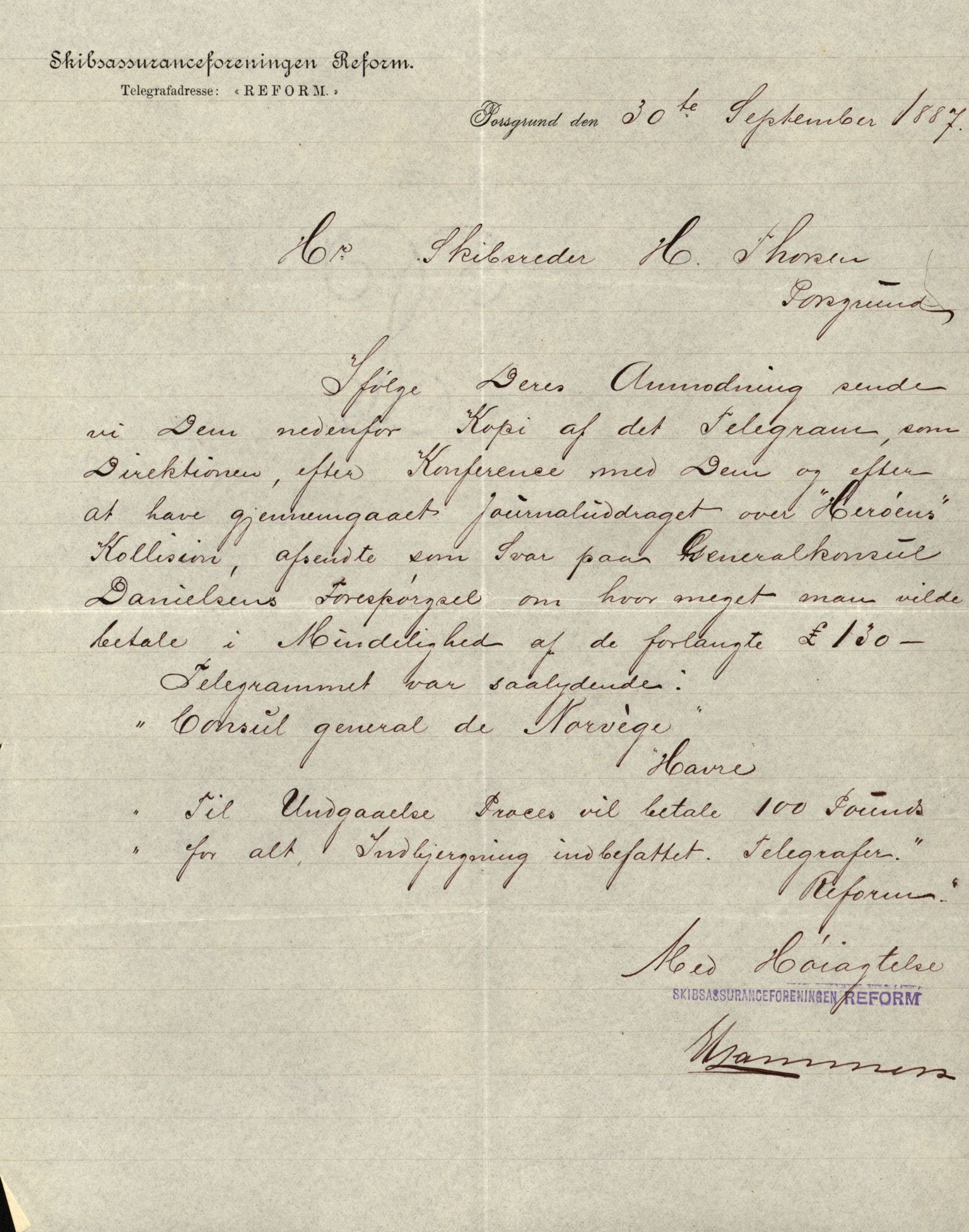 Pa 63 - Østlandske skibsassuranceforening, VEMU/A-1079/G/Ga/L0020/0005: Havaridokumenter / Johannes Rød, Ocean, Saphir, 1887, s. 13