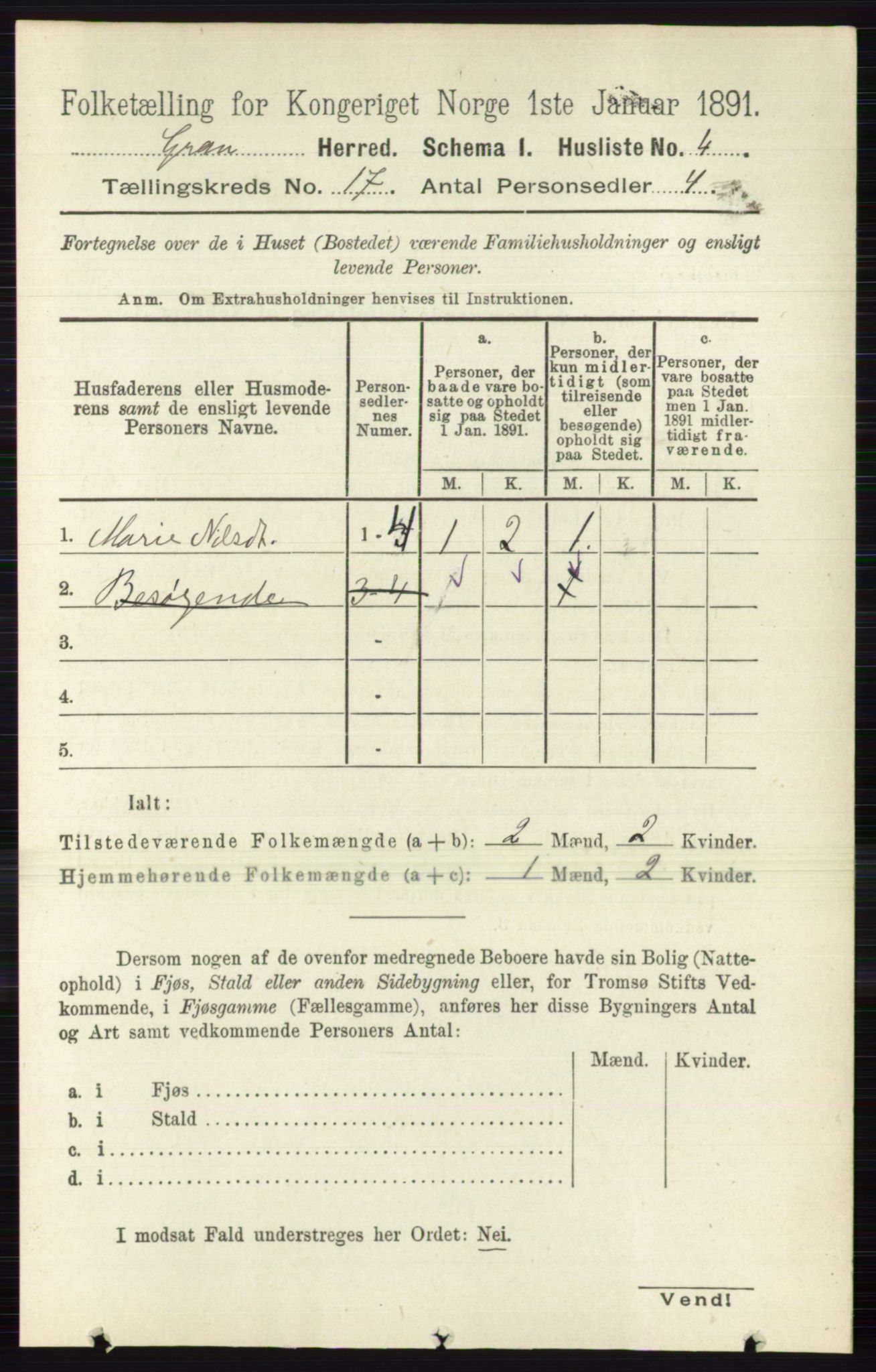 RA, Folketelling 1891 for 0534 Gran herred, 1891, s. 8606