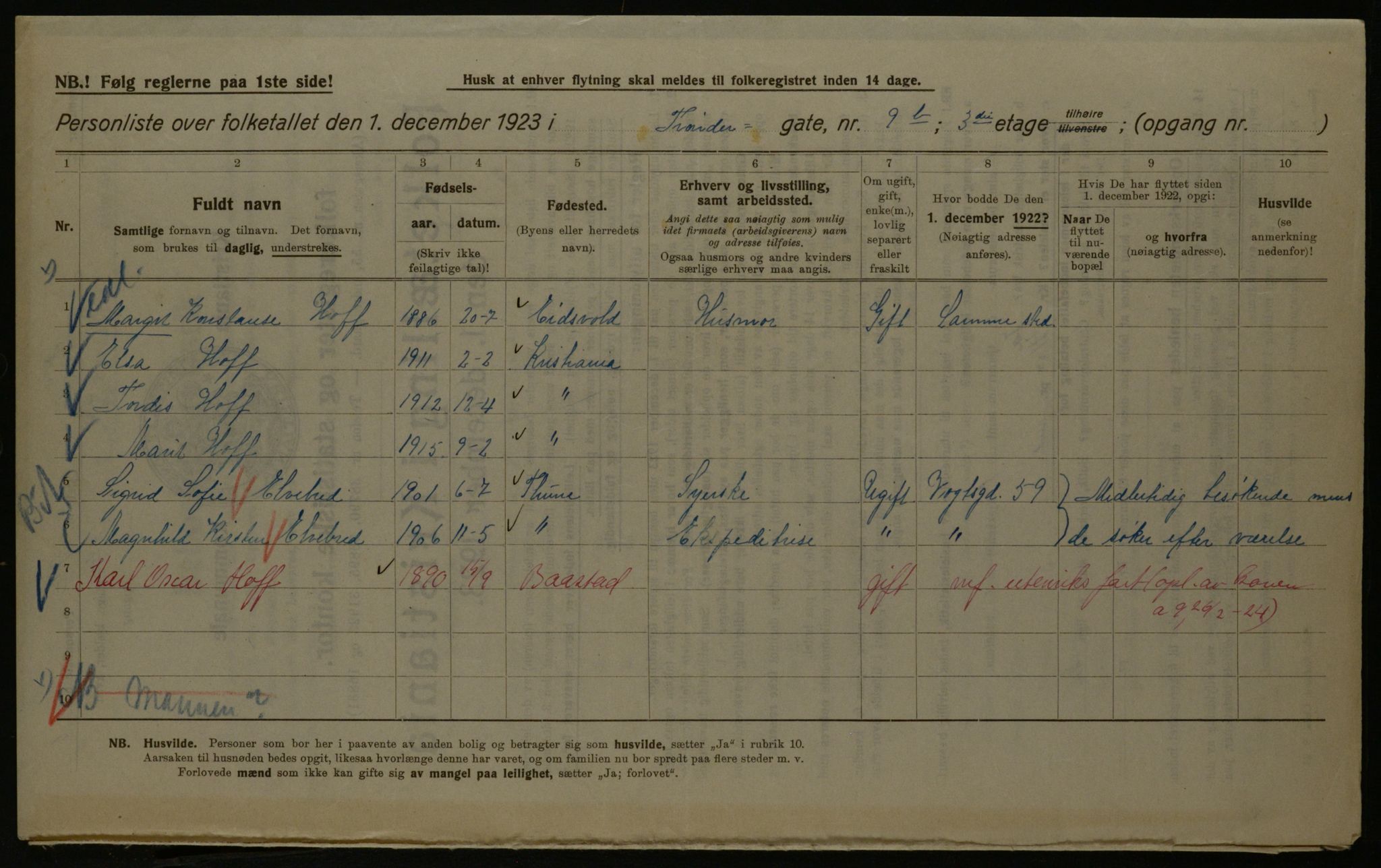 OBA, Kommunal folketelling 1.12.1923 for Kristiania, 1923, s. 129395