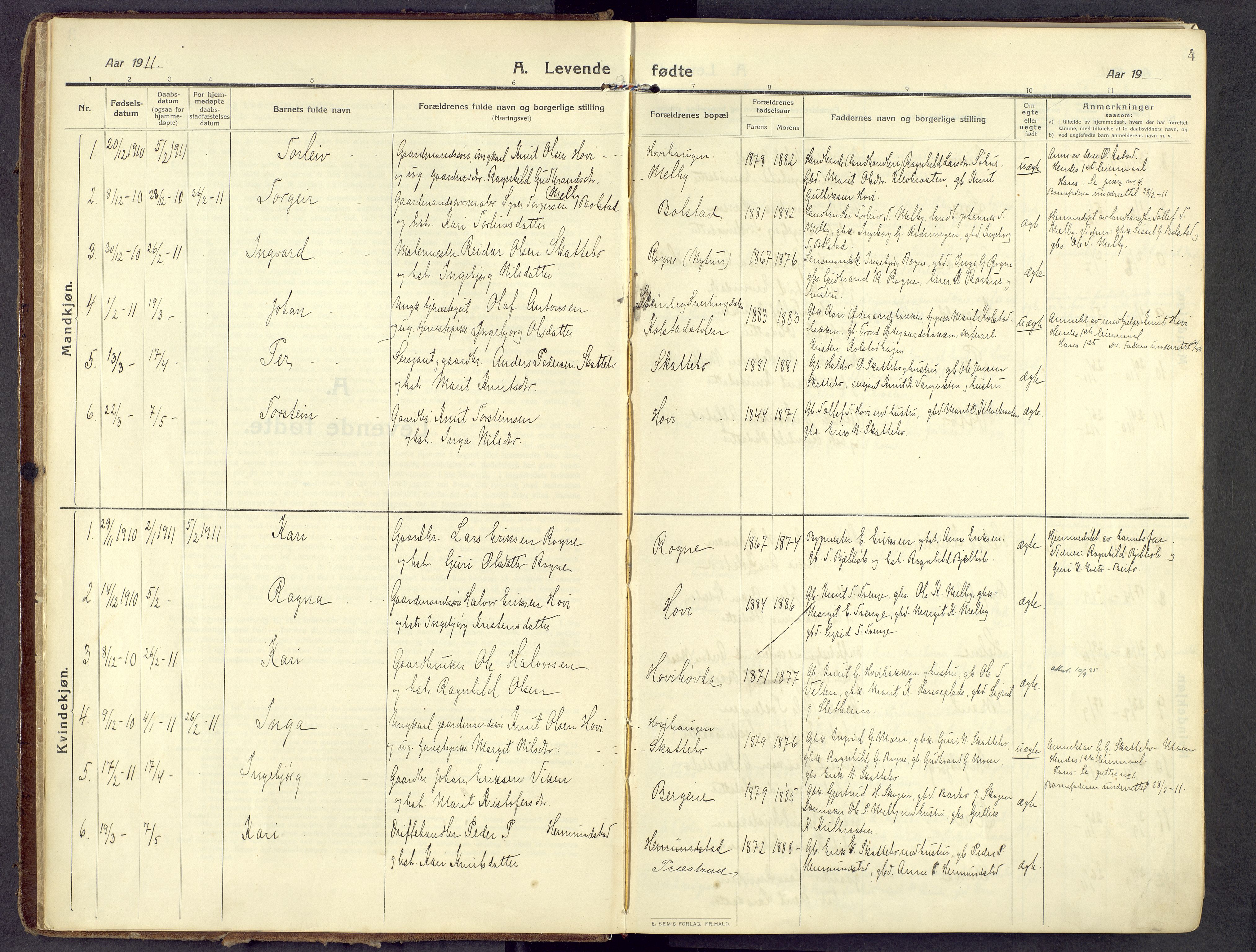 Øystre Slidre prestekontor, AV/SAH-PREST-138/H/Ha/Haa/L0006: Ministerialbok nr. 6, 1911-1931, s. 4