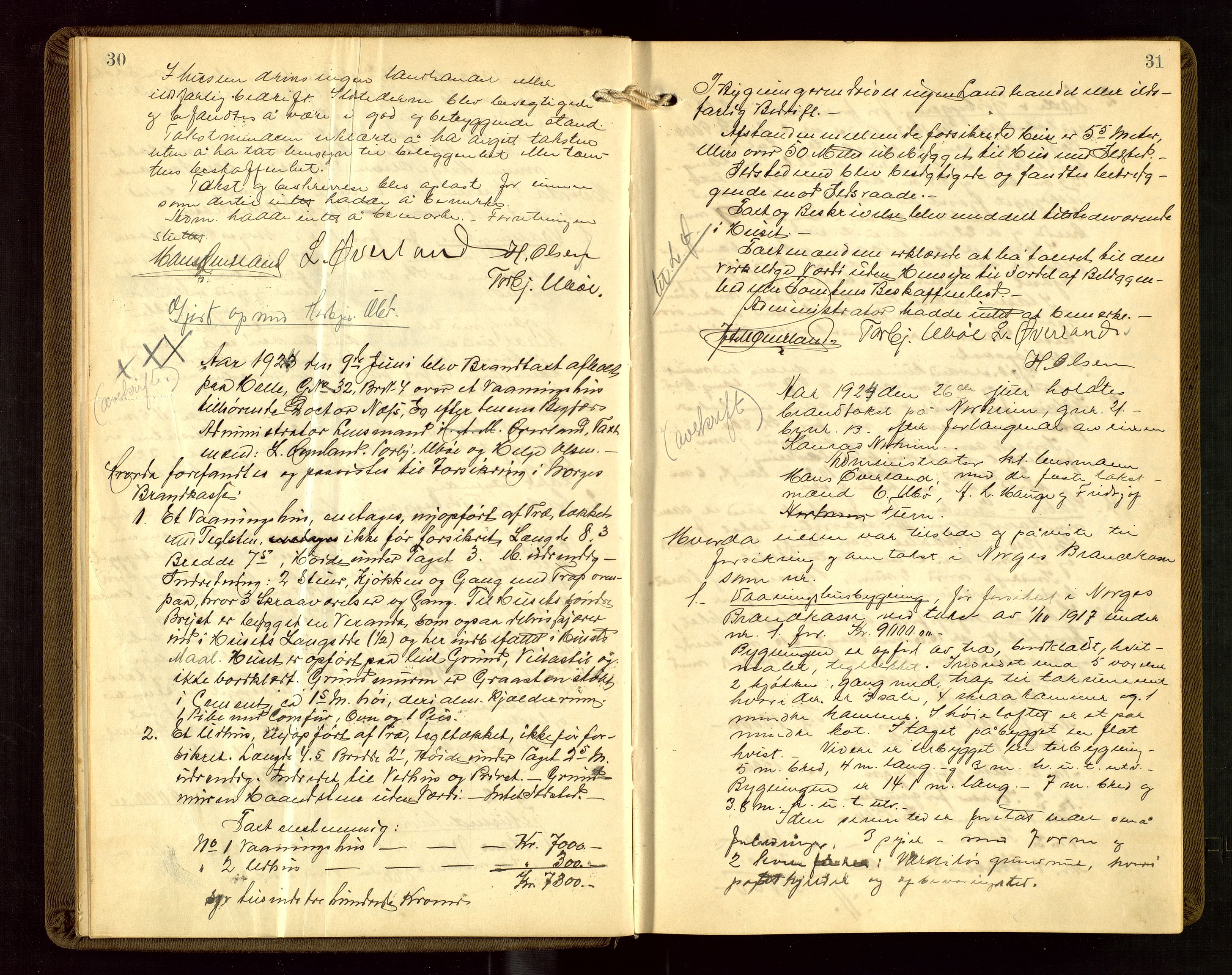 Nedstrand lensmannskontor, AV/SAST-A-100236/Goa/L0002: "Brandtakstprotokoll for lensmannen i Nedstrand", 1922-1955, s. 30-31