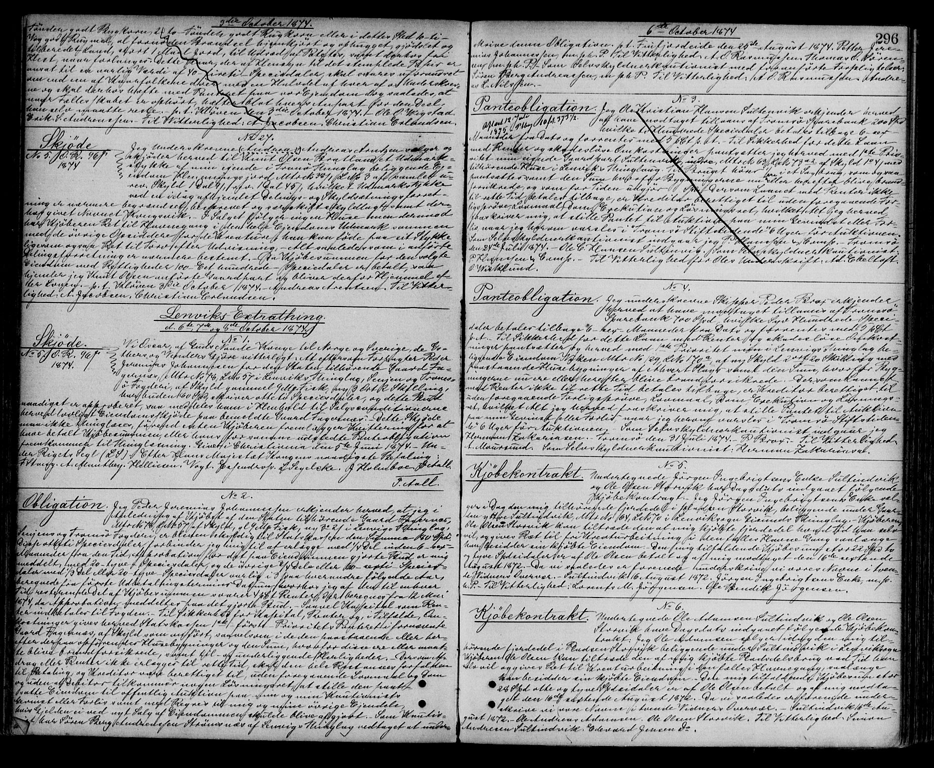 Senja sorenskriveri 1855-, AV/SATØ-S-0048/1/H/Hd/L0010: Pantebok nr. 10, 1872-1877, s. 296