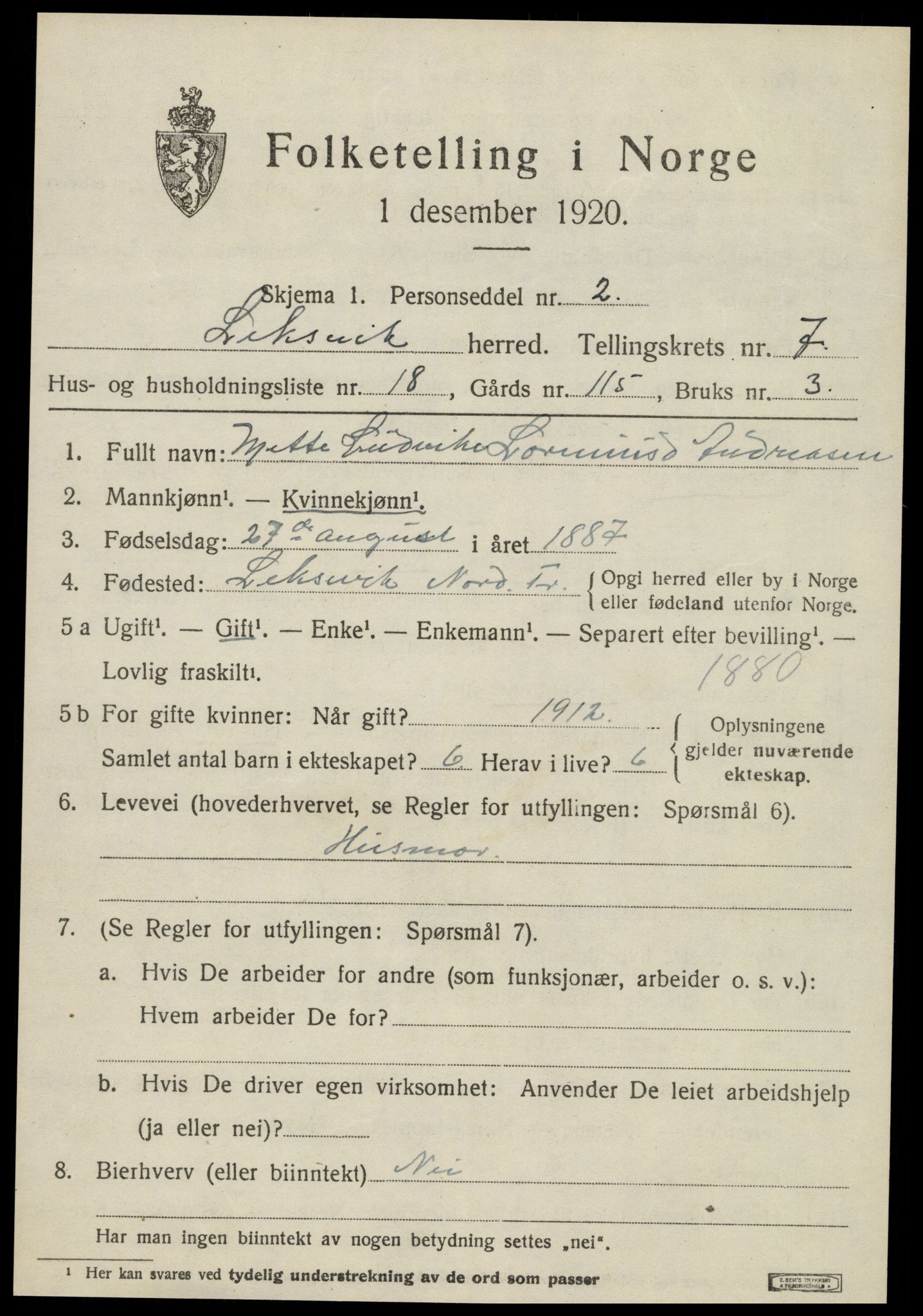 SAT, Folketelling 1920 for 1718 Leksvik herred, 1920, s. 6274