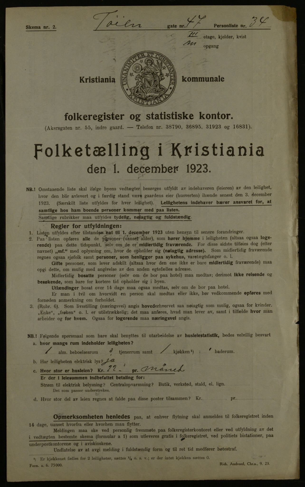 OBA, Kommunal folketelling 1.12.1923 for Kristiania, 1923, s. 130986