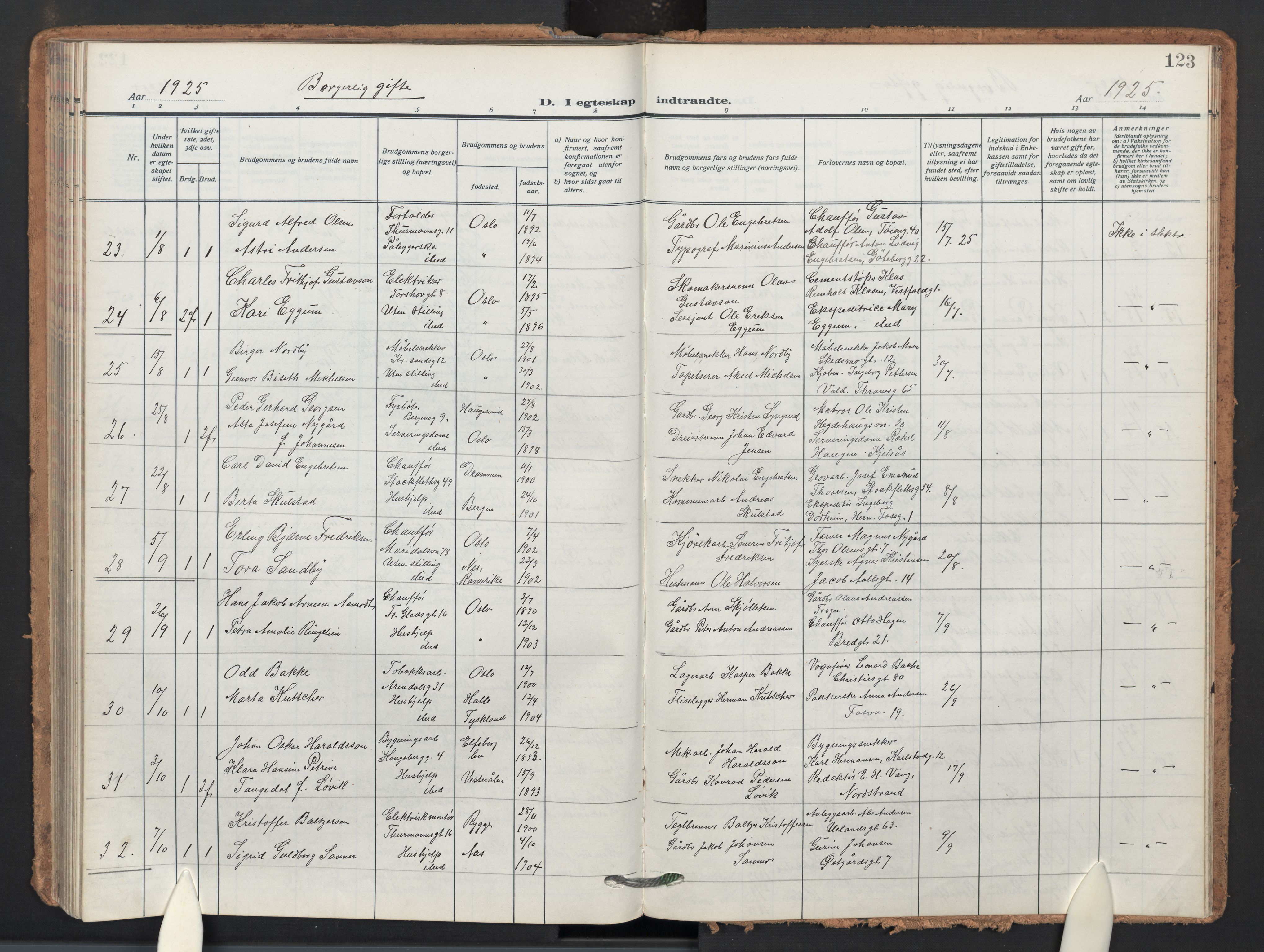 Sagene prestekontor Kirkebøker, AV/SAO-A-10796/F/L0013: Ministerialbok nr. 13, 1920-1929, s. 123
