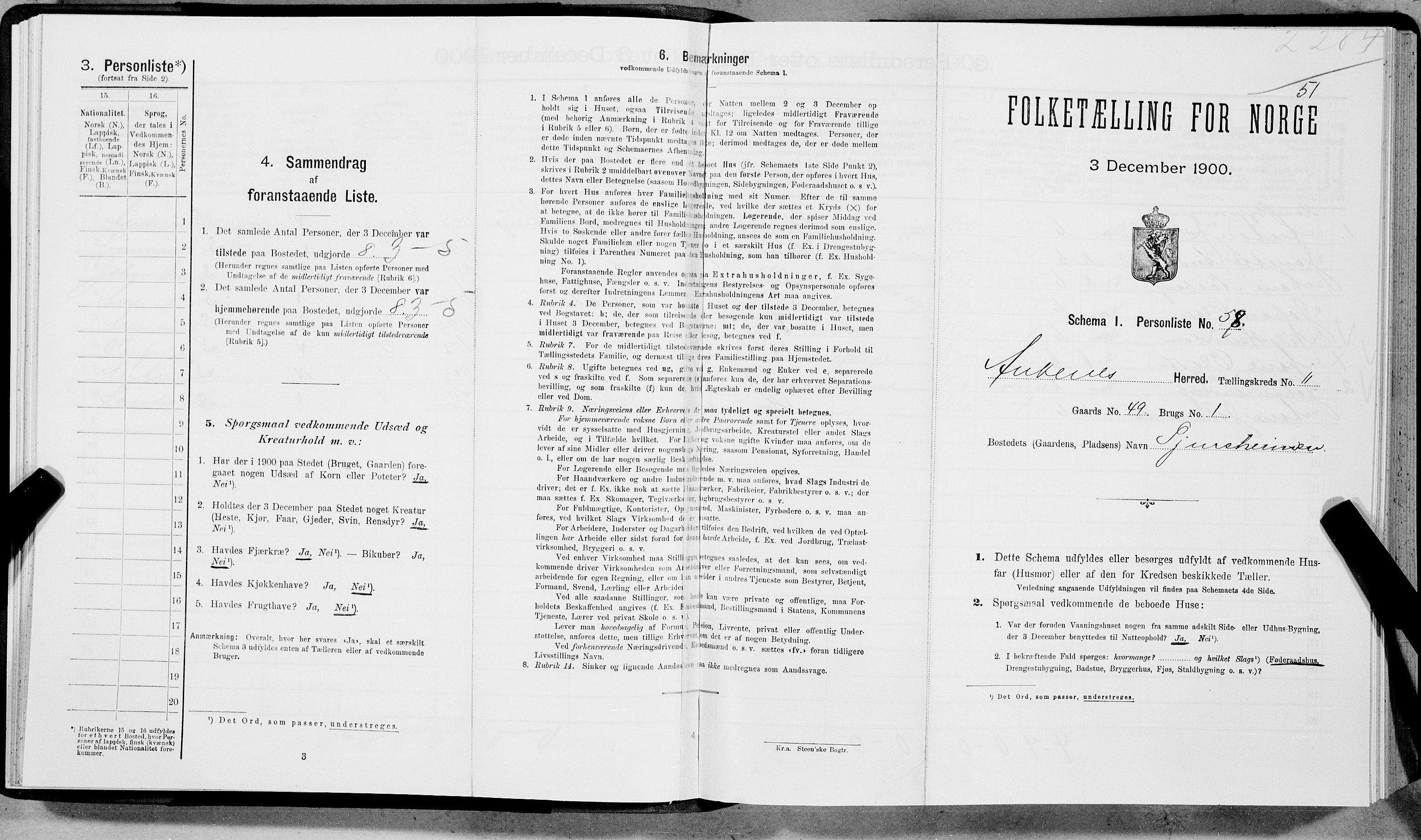 SAT, Folketelling 1900 for 1855 Ankenes herred, 1900, s. 1220