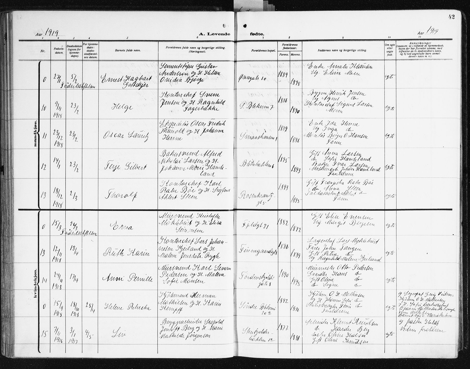 Korskirken sokneprestembete, AV/SAB-A-76101/H/Hab: Klokkerbok nr. B 12, 1917-1942, s. 42