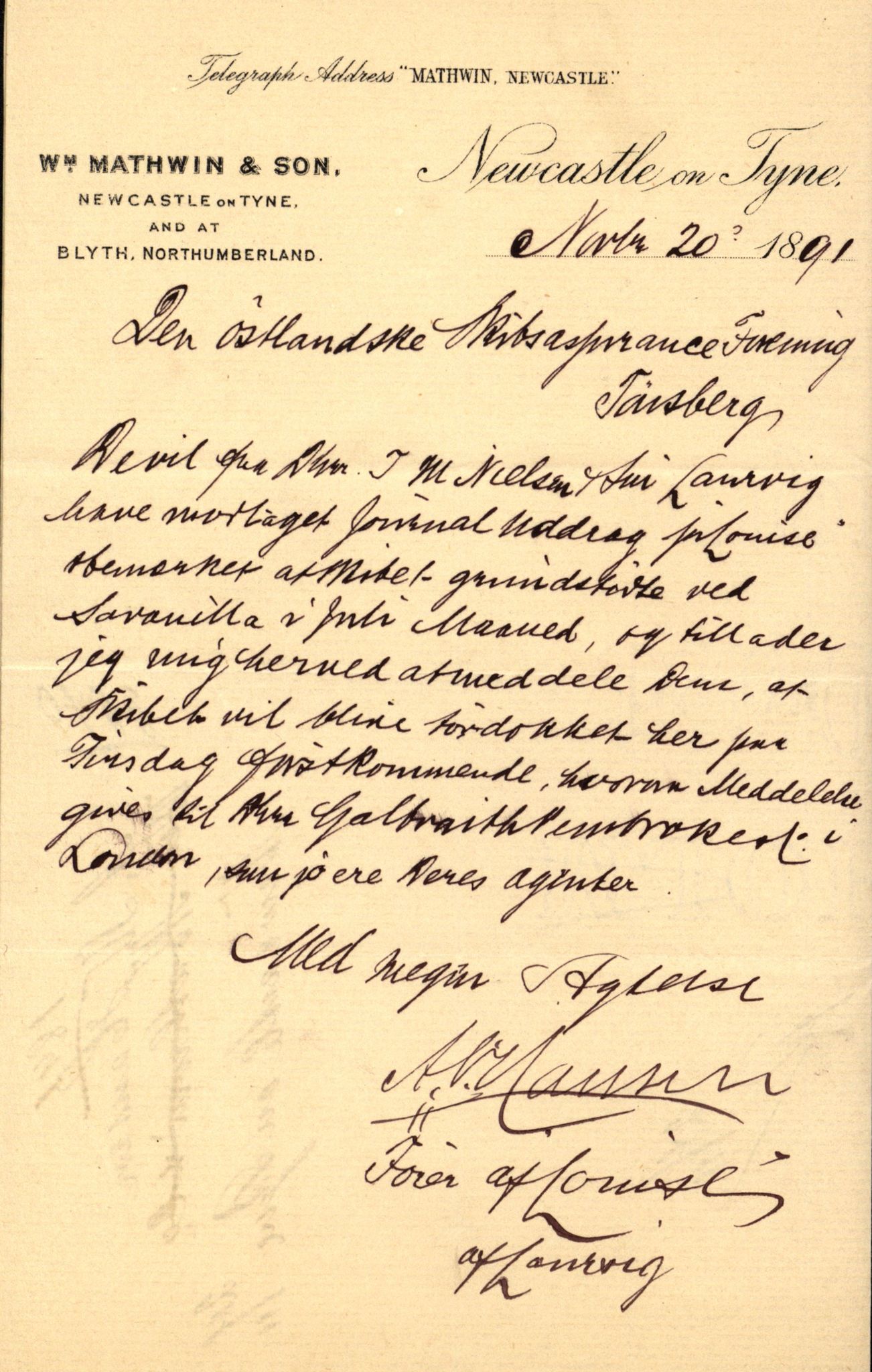 Pa 63 - Østlandske skibsassuranceforening, VEMU/A-1079/G/Ga/L0027/0011: Havaridokumenter / Louise, Lucie, Falcon, Ingeborg av Laurvig, Imperator, 1891, s. 5