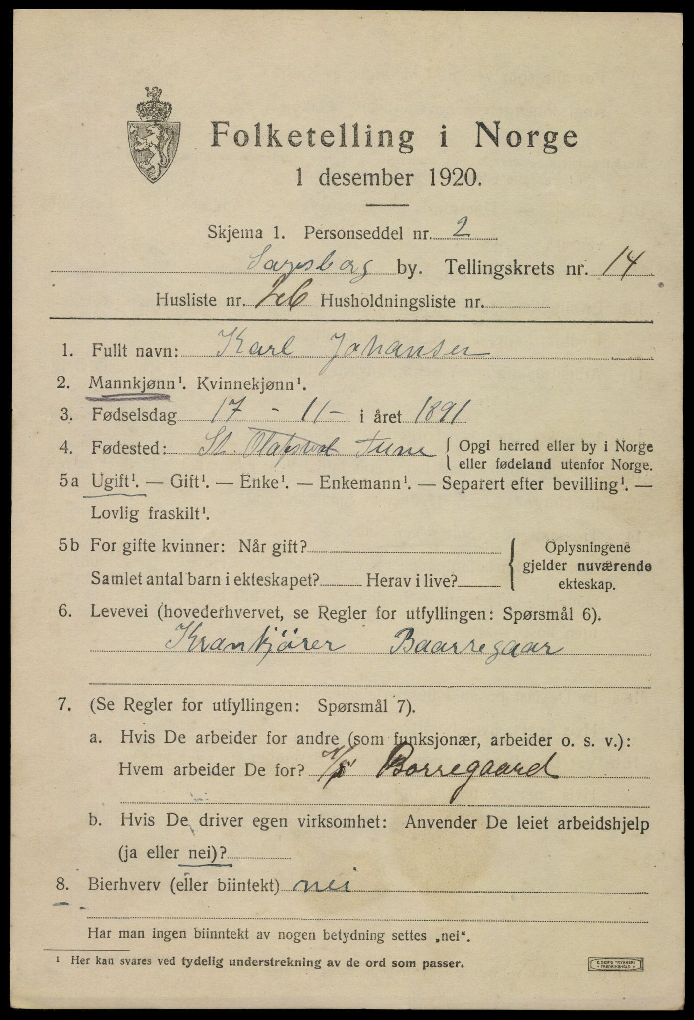SAO, Folketelling 1920 for 0102 Sarpsborg kjøpstad, 1920, s. 28918