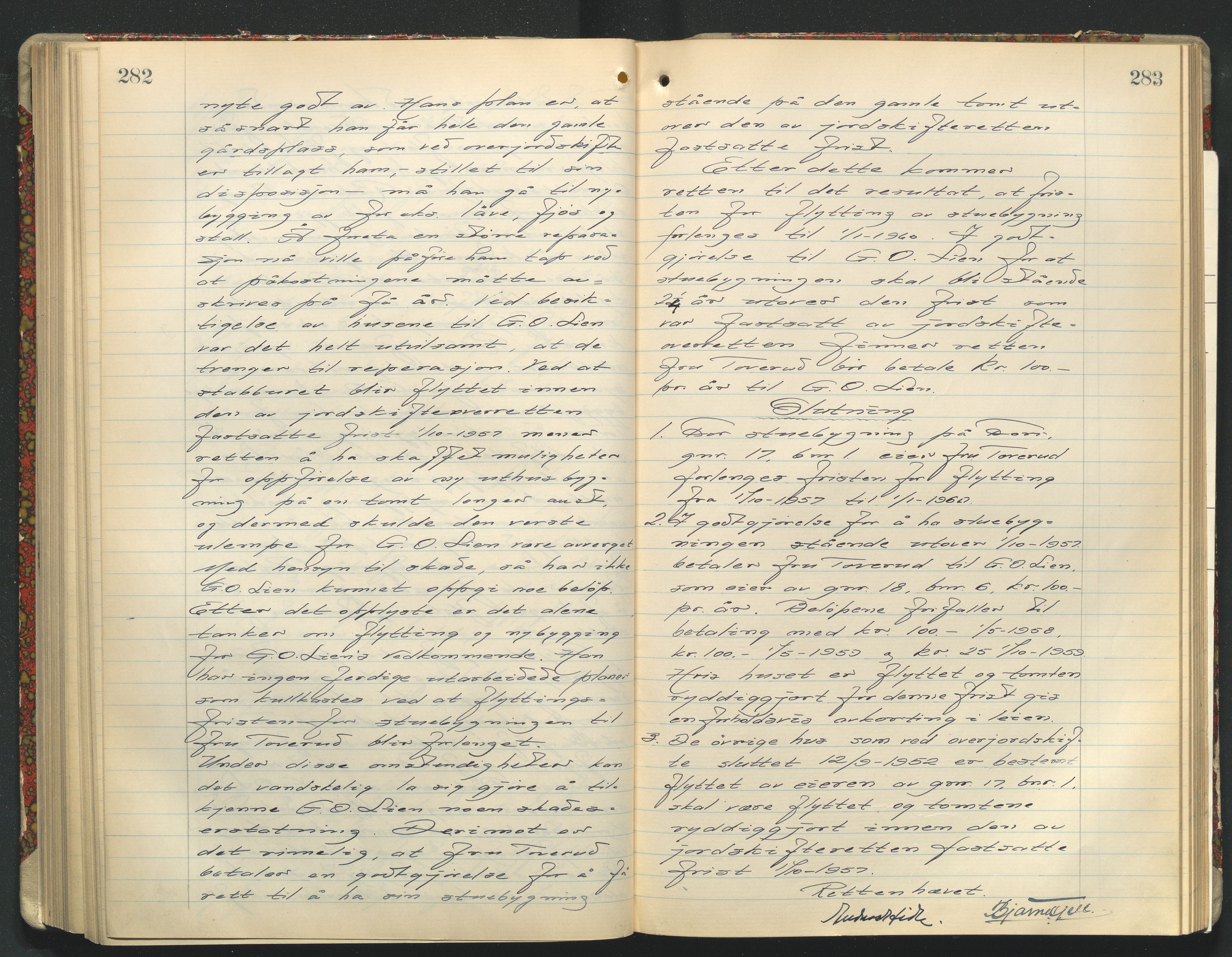 Utskiftningsformannen i Oppland fylke, AV/SAH-JORDSKIFTEO-001/G/Ga/L0008/0002: Rettsbøker / Rettsbok - protokoll nr. 16, 1926-1957, s. 282-283
