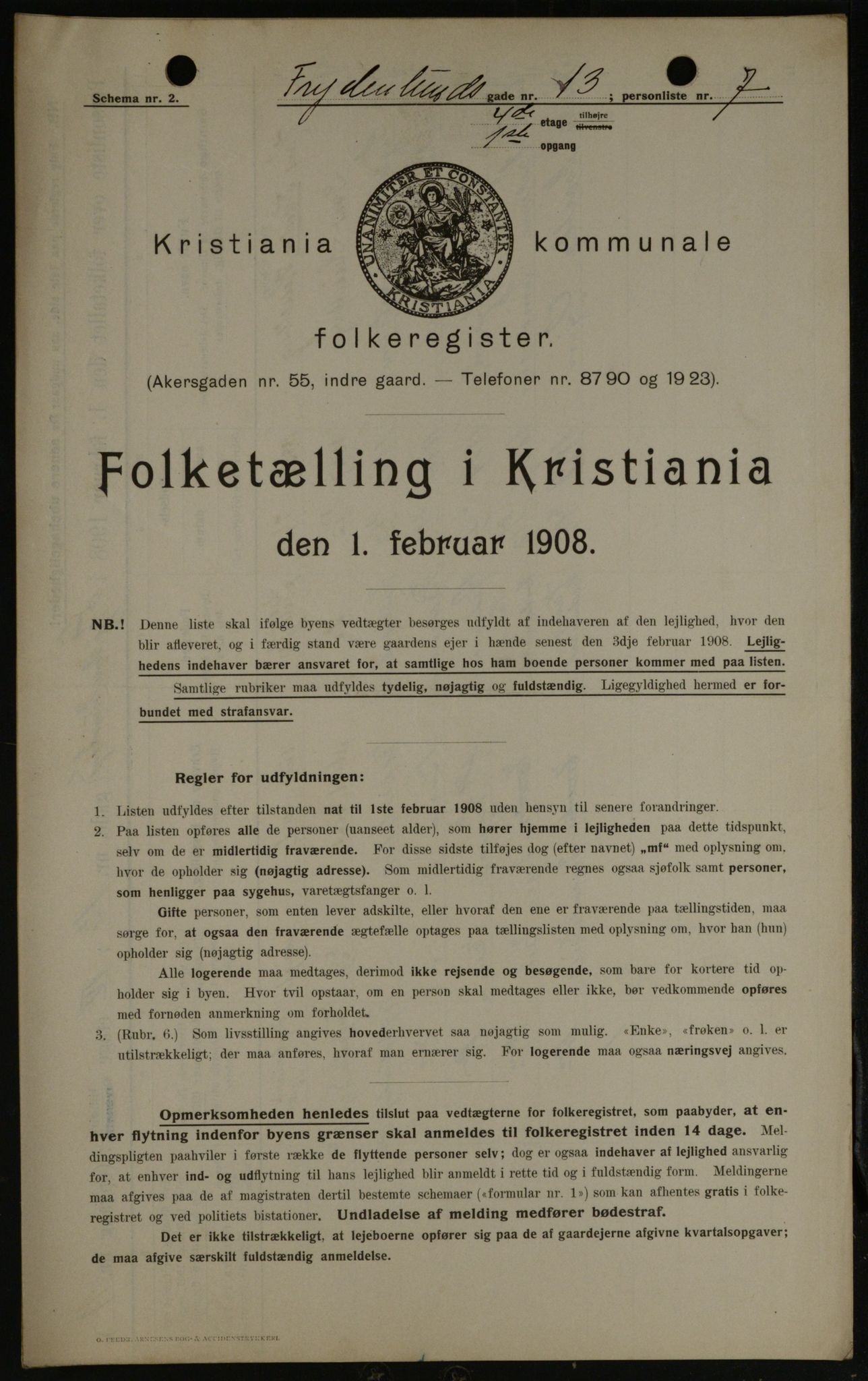 OBA, Kommunal folketelling 1.2.1908 for Kristiania kjøpstad, 1908, s. 25487
