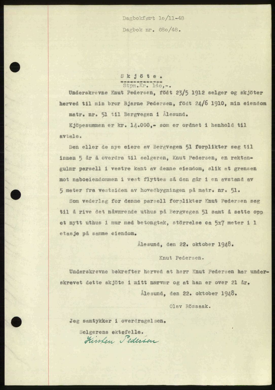 Ålesund byfogd, AV/SAT-A-4384: Pantebok nr. 37A (1), 1947-1949, Dagboknr: 680/1948