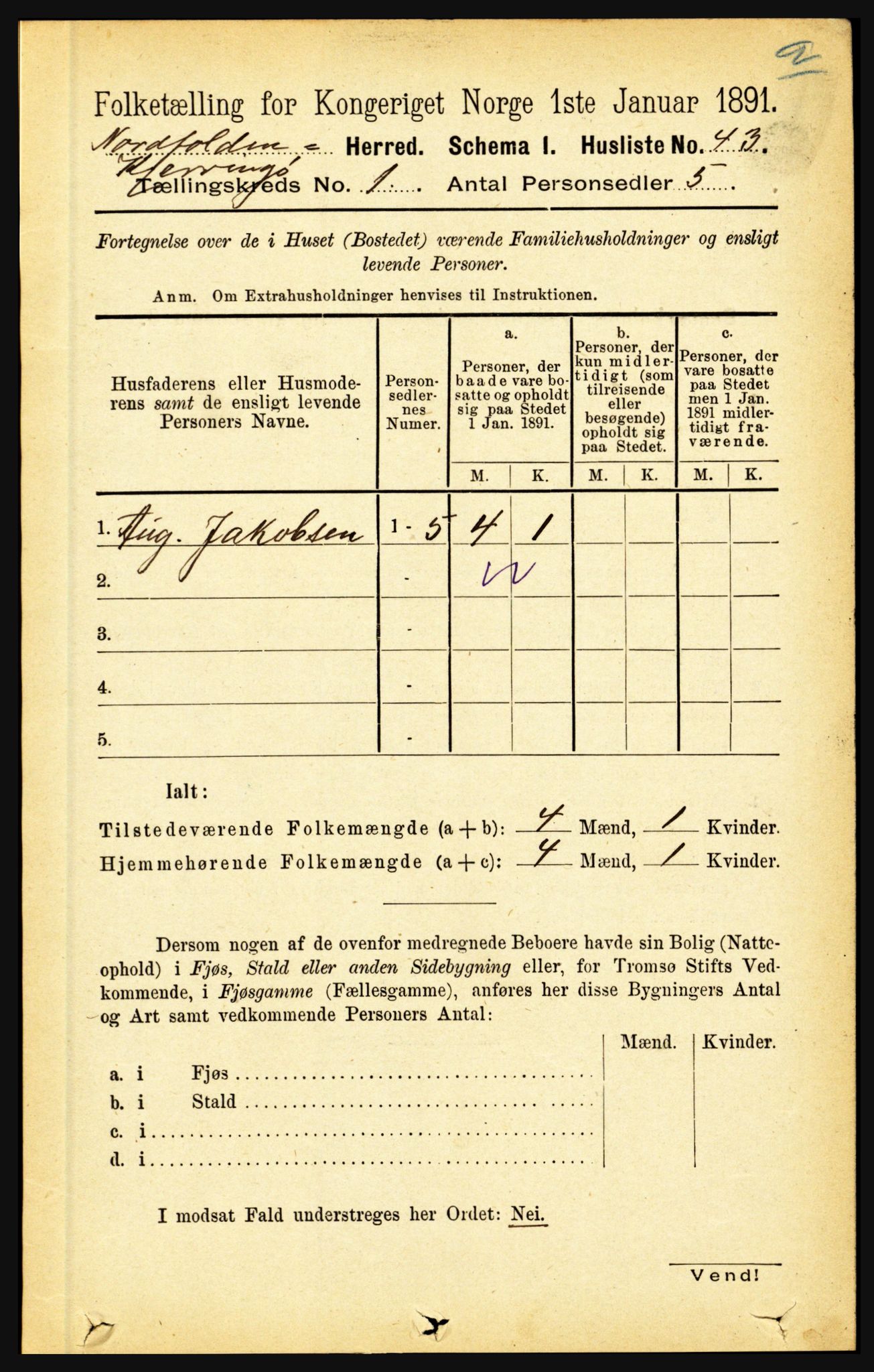 RA, Folketelling 1891 for 1846 Nordfold-Kjerringøy herred, 1891, s. 70