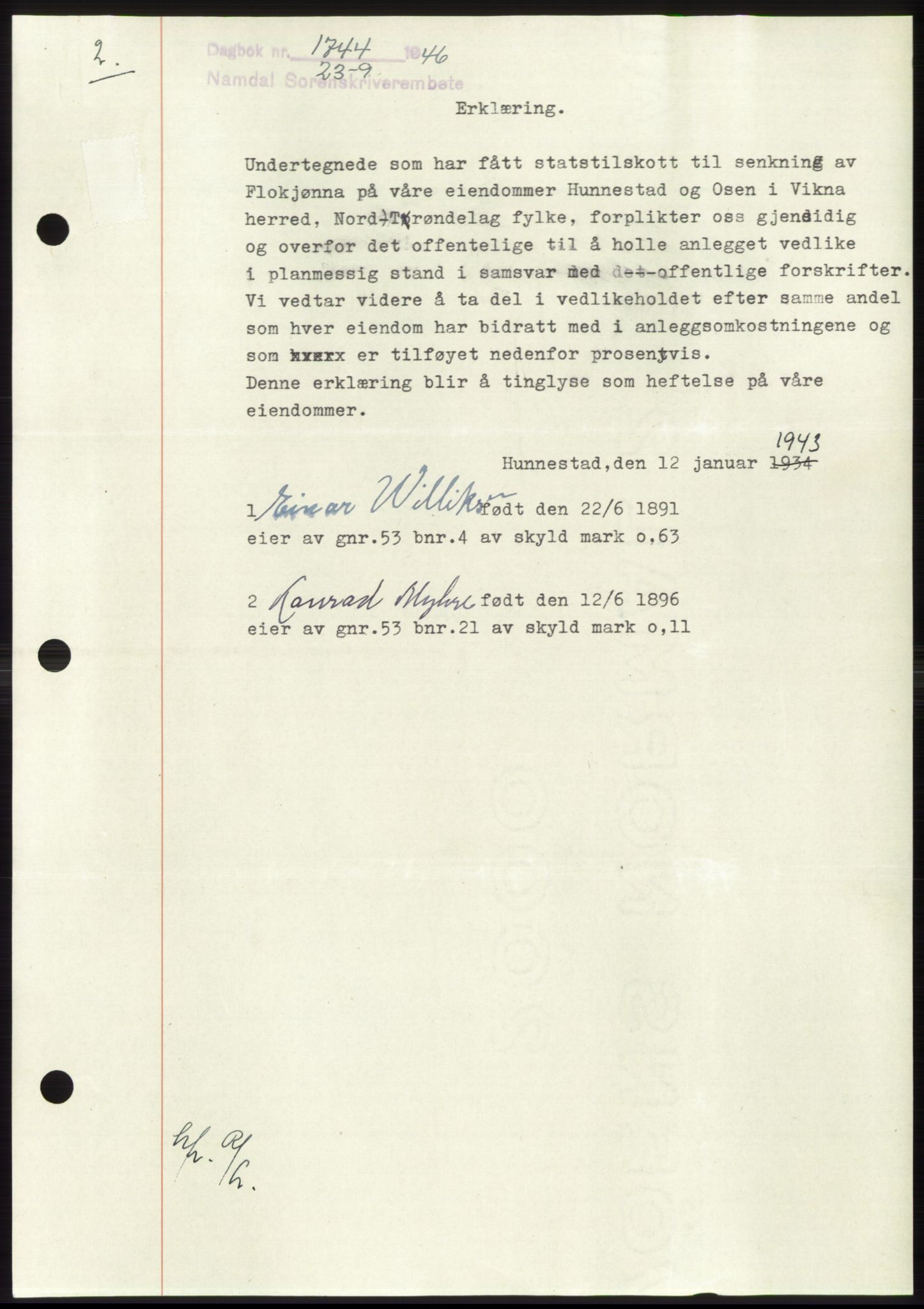 Namdal sorenskriveri, SAT/A-4133/1/2/2C: Pantebok nr. -, 1946-1947, Dagboknr: 1744/1946