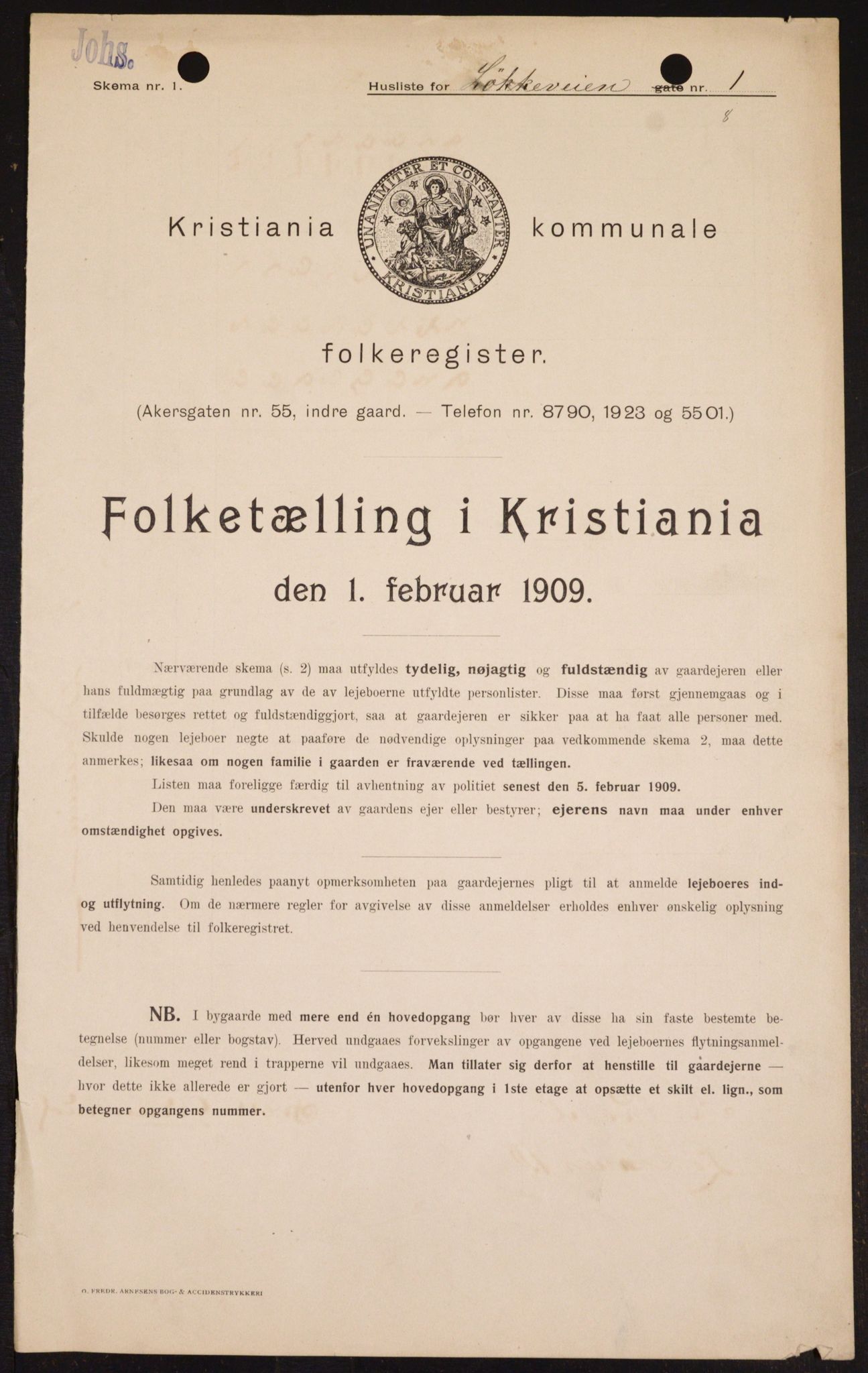OBA, Kommunal folketelling 1.2.1909 for Kristiania kjøpstad, 1909, s. 53296