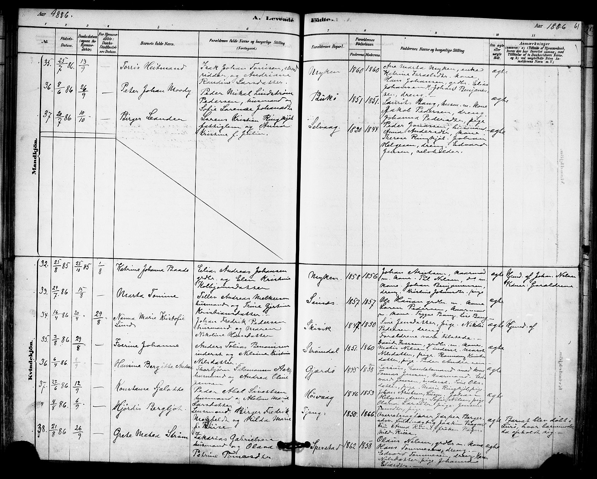 Ministerialprotokoller, klokkerbøker og fødselsregistre - Nordland, AV/SAT-A-1459/841/L0609: Ministerialbok nr. 841A12, 1878-1901, s. 61