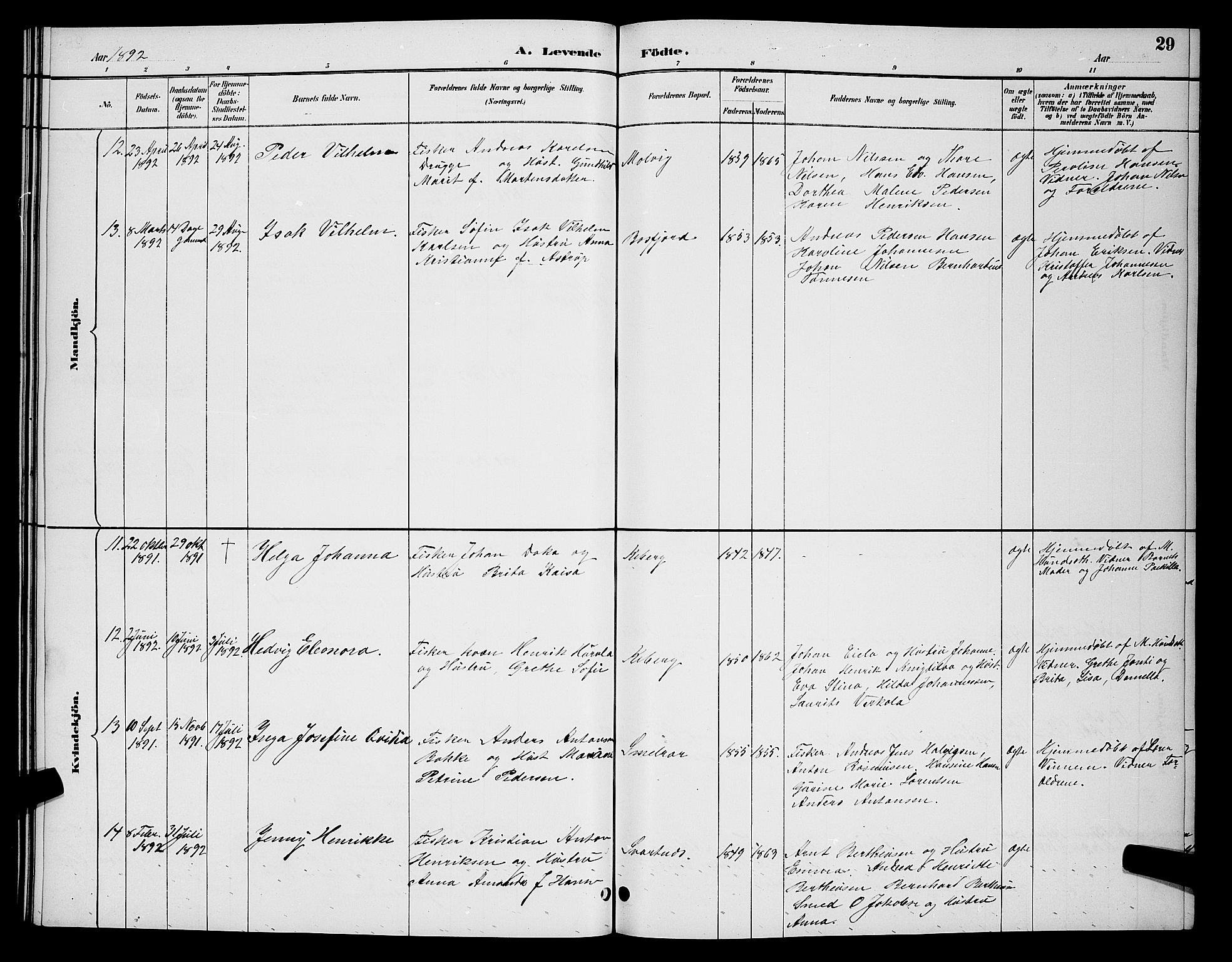 Vardø sokneprestkontor, AV/SATØ-S-1332/H/Hb/L0007klokker: Klokkerbok nr. 7, 1887-1892, s. 29