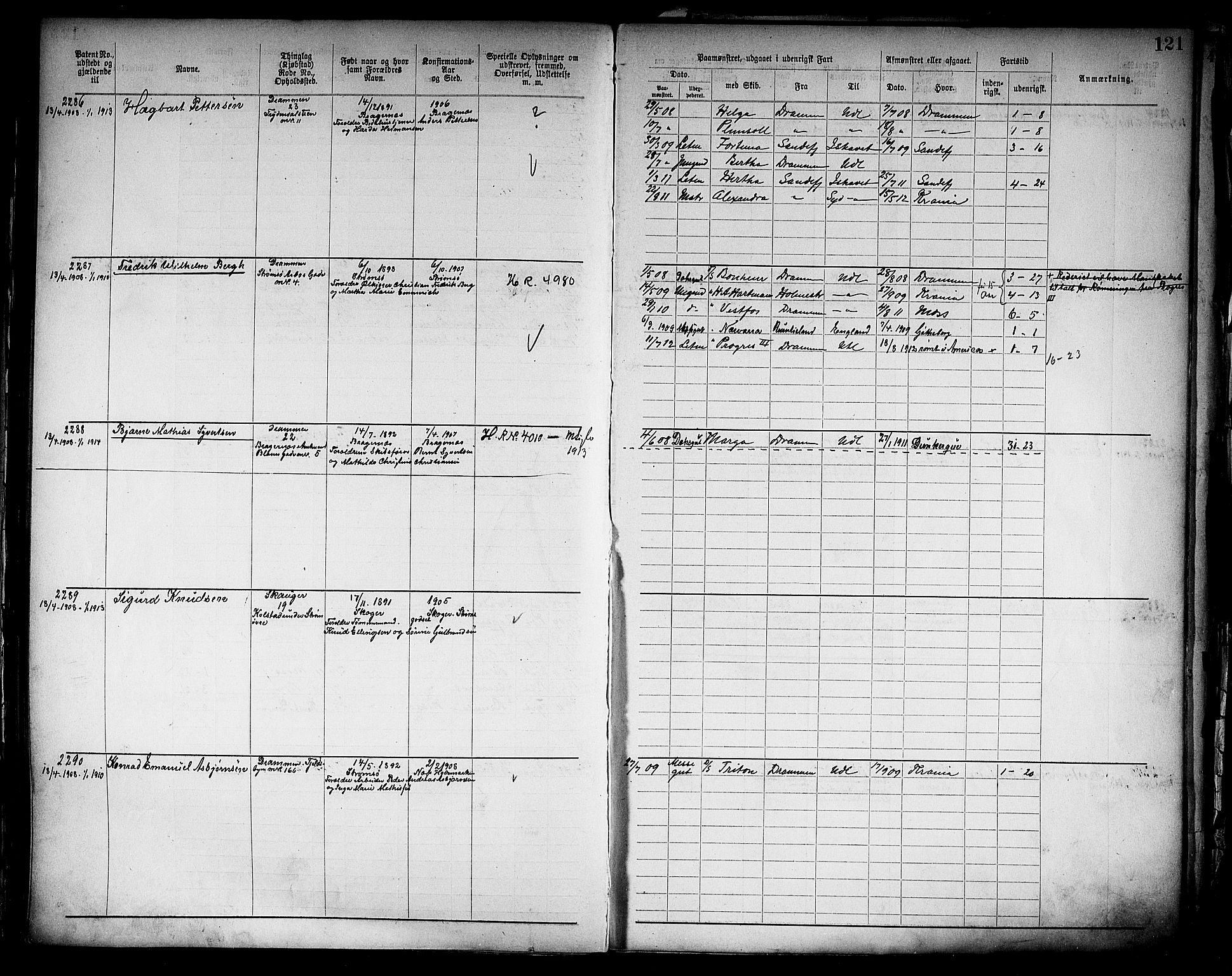 Drammen innrulleringsdistrikt, SAKO/A-781/F/Fb/L0006: Annotasjonsrulle, 1905-1911, s. 123