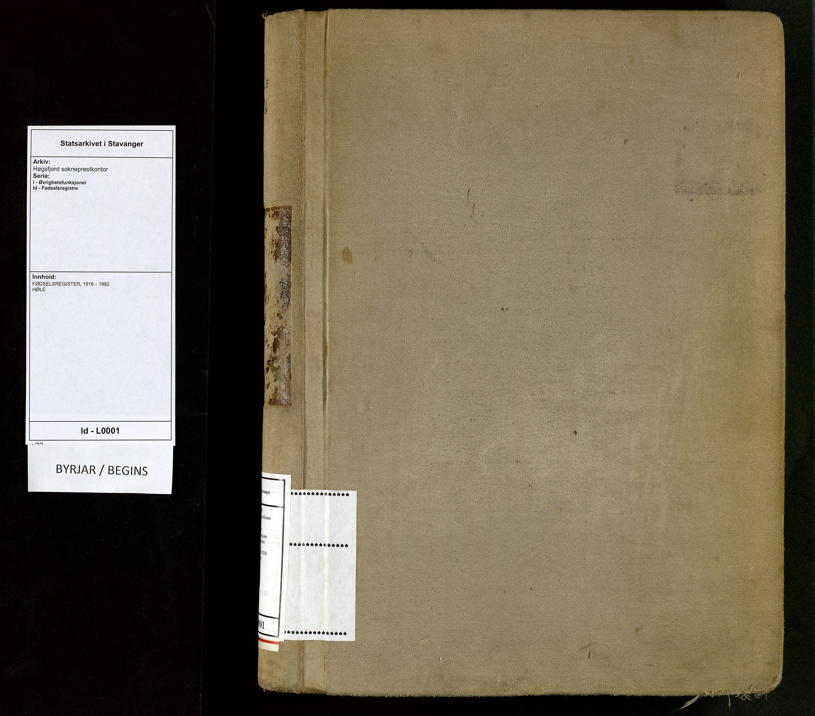 Høgsfjord sokneprestkontor, AV/SAST-A-101624/I/Id/L0001: Fødselsregister nr. 1, 1916-1982