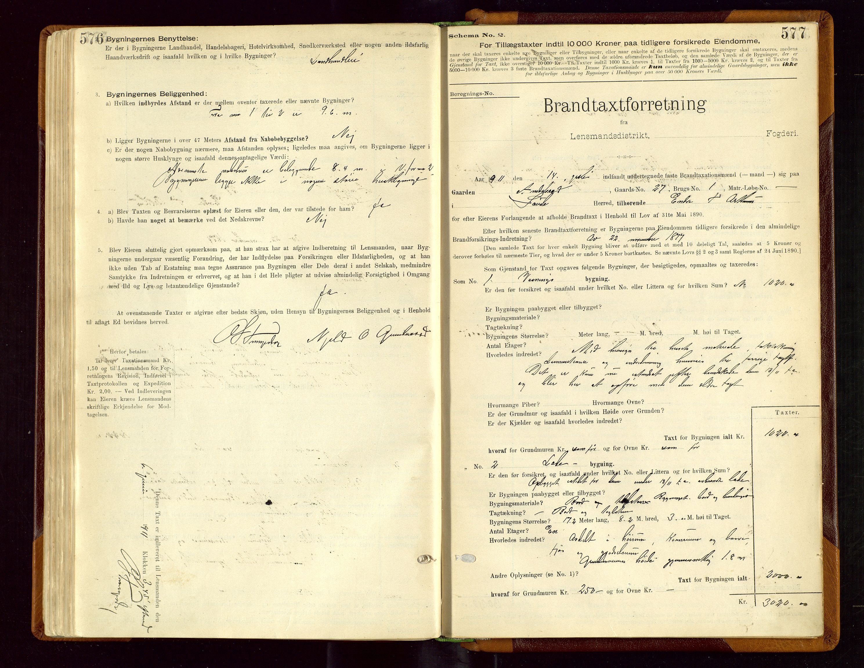 Sauda lensmannskontor, AV/SAST-A-100177/Gob/L0001: Branntakstprotokoll - skjematakst, 1894-1914, s. 576-577