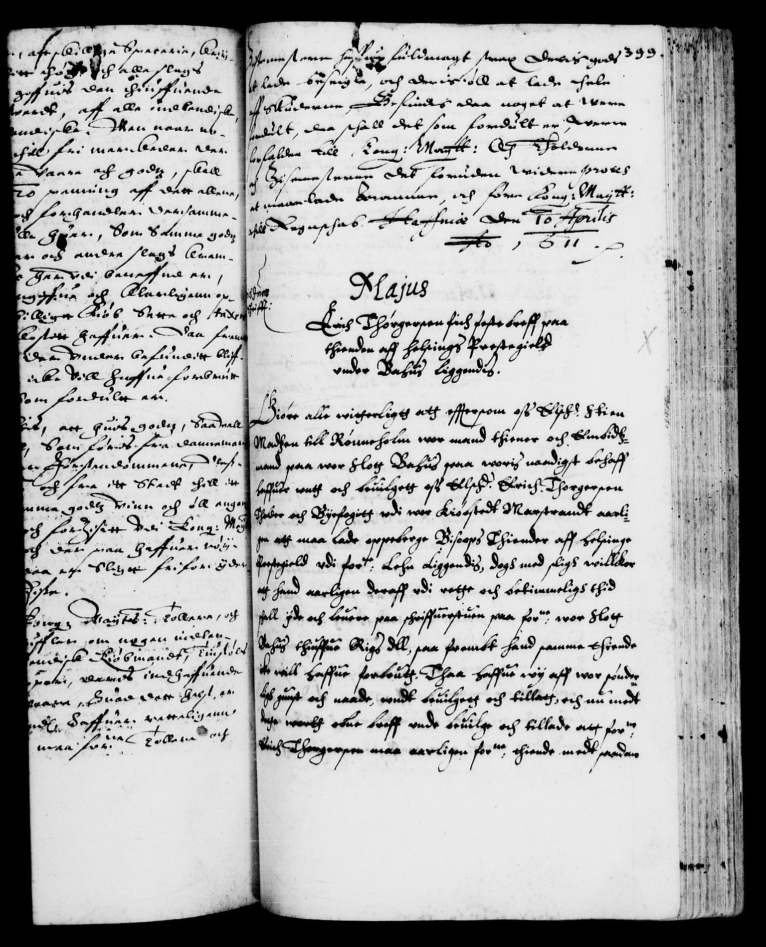 Danske Kanselli 1572-1799, RA/EA-3023/F/Fc/Fca/Fcaa/L0003: Norske registre (mikrofilm), 1596-1616, s. 399a