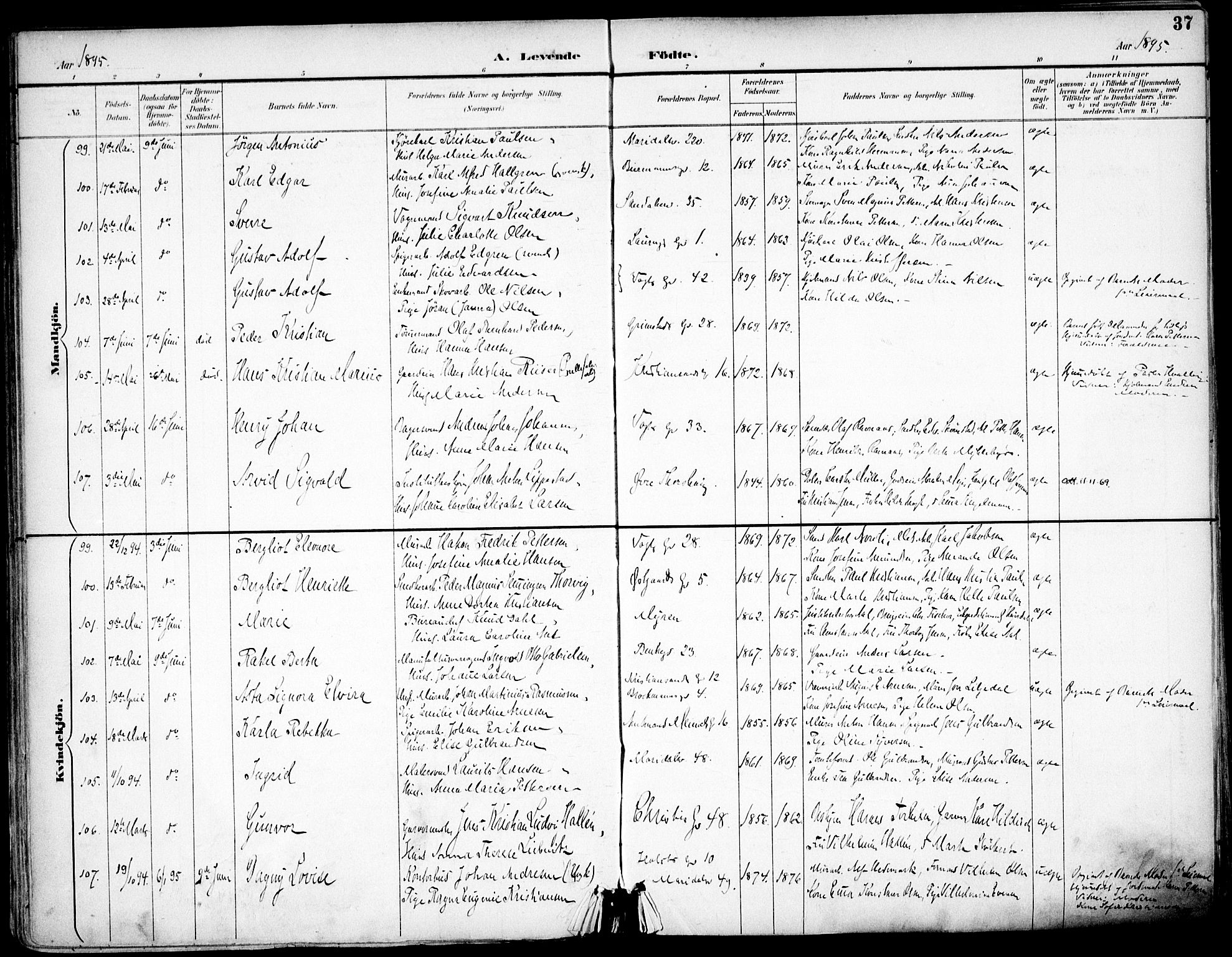 Sagene prestekontor Kirkebøker, AV/SAO-A-10796/F/L0004: Ministerialbok nr. 4, 1894-1904, s. 37