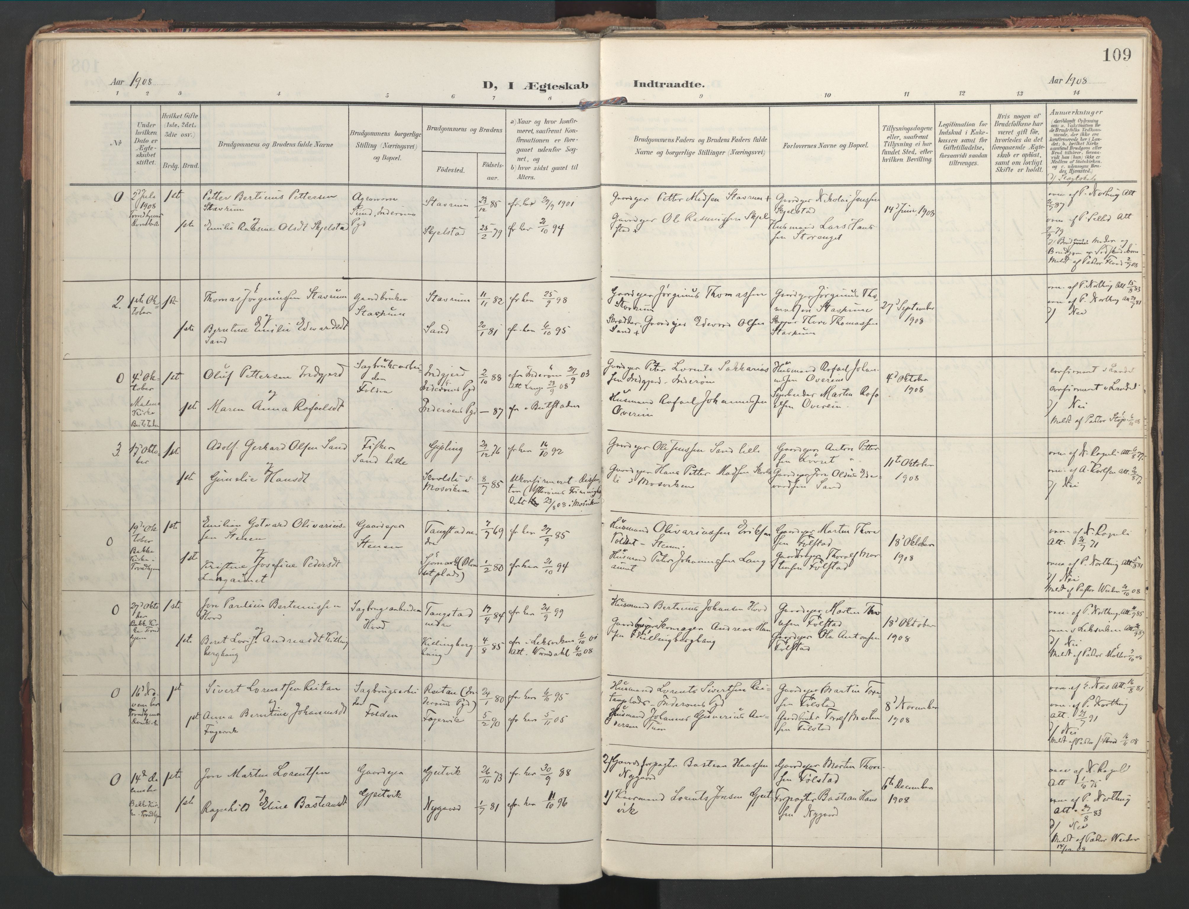 Ministerialprotokoller, klokkerbøker og fødselsregistre - Nord-Trøndelag, AV/SAT-A-1458/744/L0421: Ministerialbok nr. 744A05, 1905-1930, s. 109