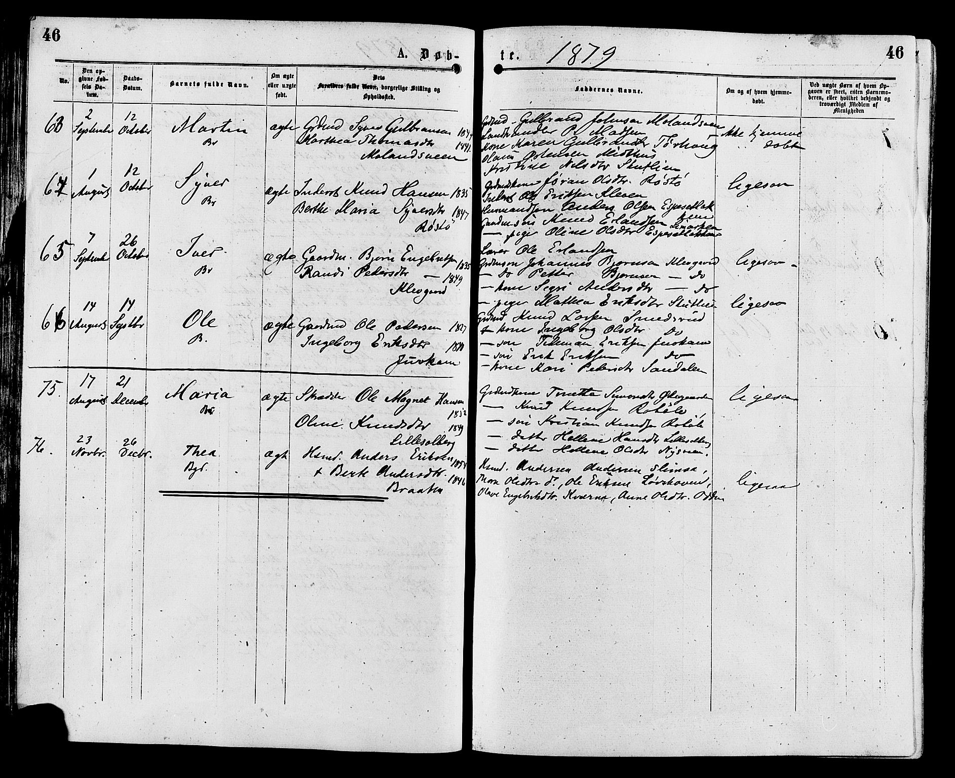 Sør-Aurdal prestekontor, AV/SAH-PREST-128/H/Ha/Haa/L0008: Ministerialbok nr. 8, 1877-1885, s. 46
