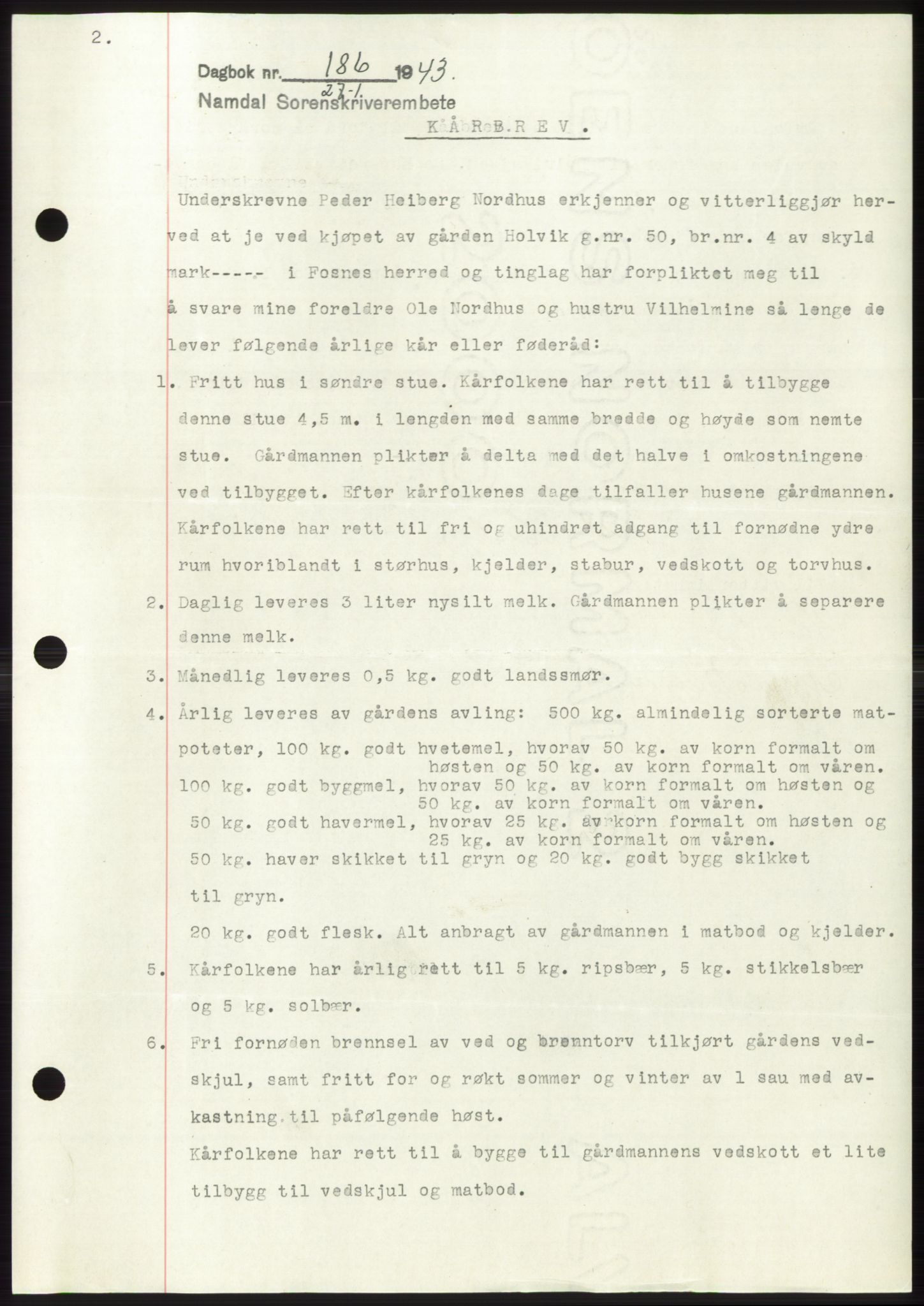Namdal sorenskriveri, SAT/A-4133/1/2/2C: Pantebok nr. -, 1942-1943, Dagboknr: 186/1943