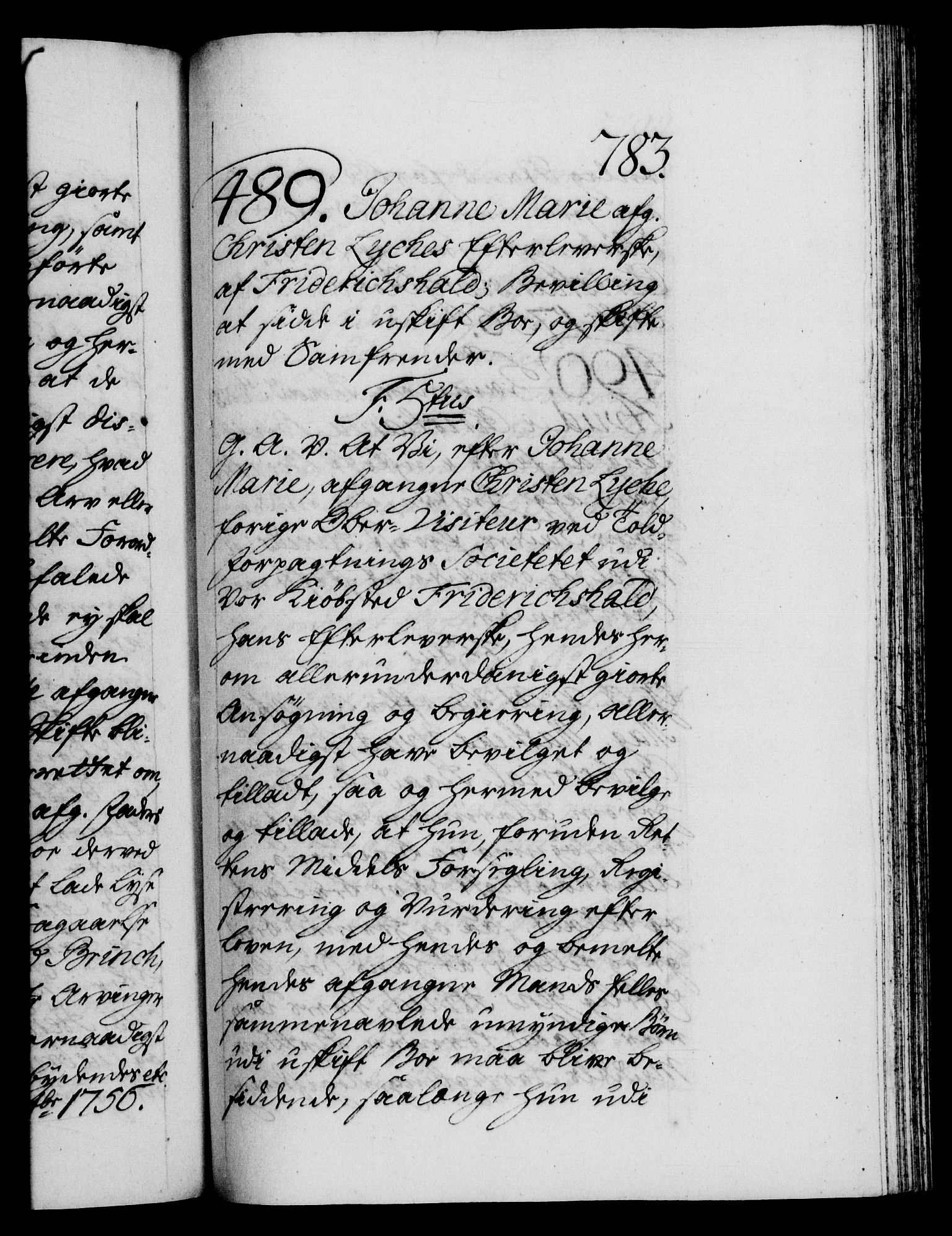Danske Kanselli 1572-1799, RA/EA-3023/F/Fc/Fca/Fcaa/L0039: Norske registre, 1755-1756, s. 783a