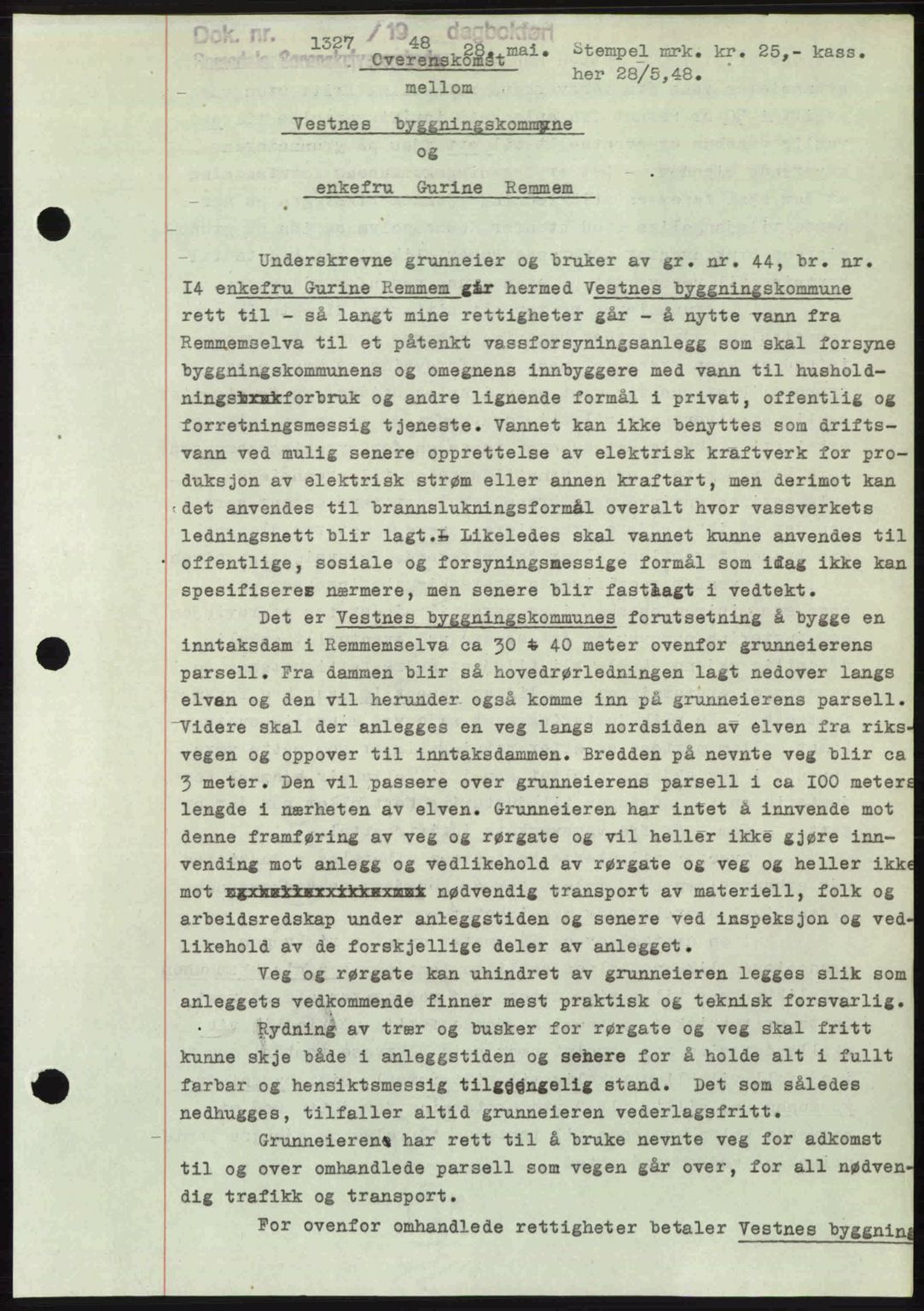 Romsdal sorenskriveri, SAT/A-4149/1/2/2C: Pantebok nr. A26, 1948-1948, Dagboknr: 1327/1948