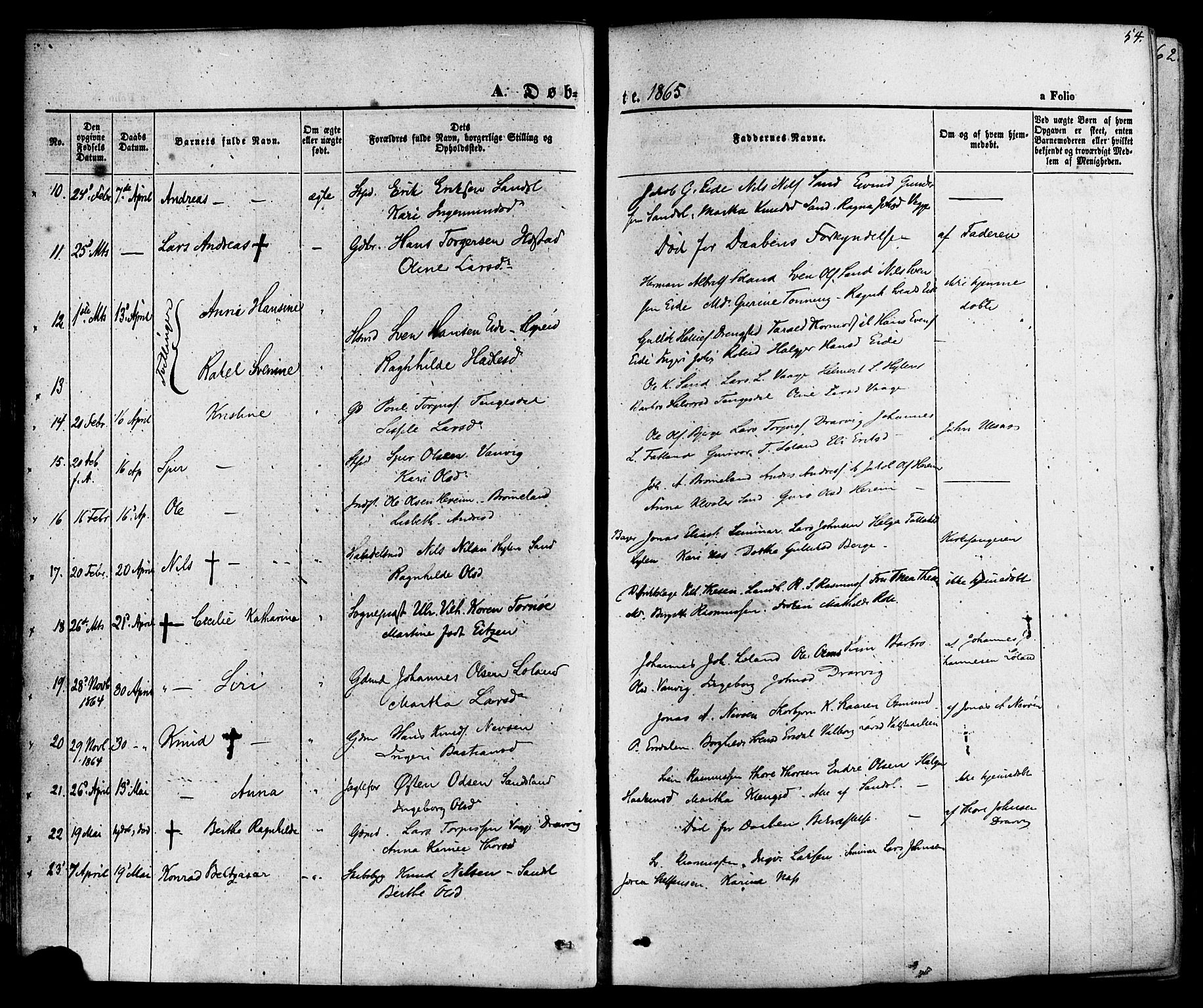 Sand sokneprestkontor, AV/SAST-A-101848/01/III/L0003: Ministerialbok nr. A 3, 1854-1879, s. 54