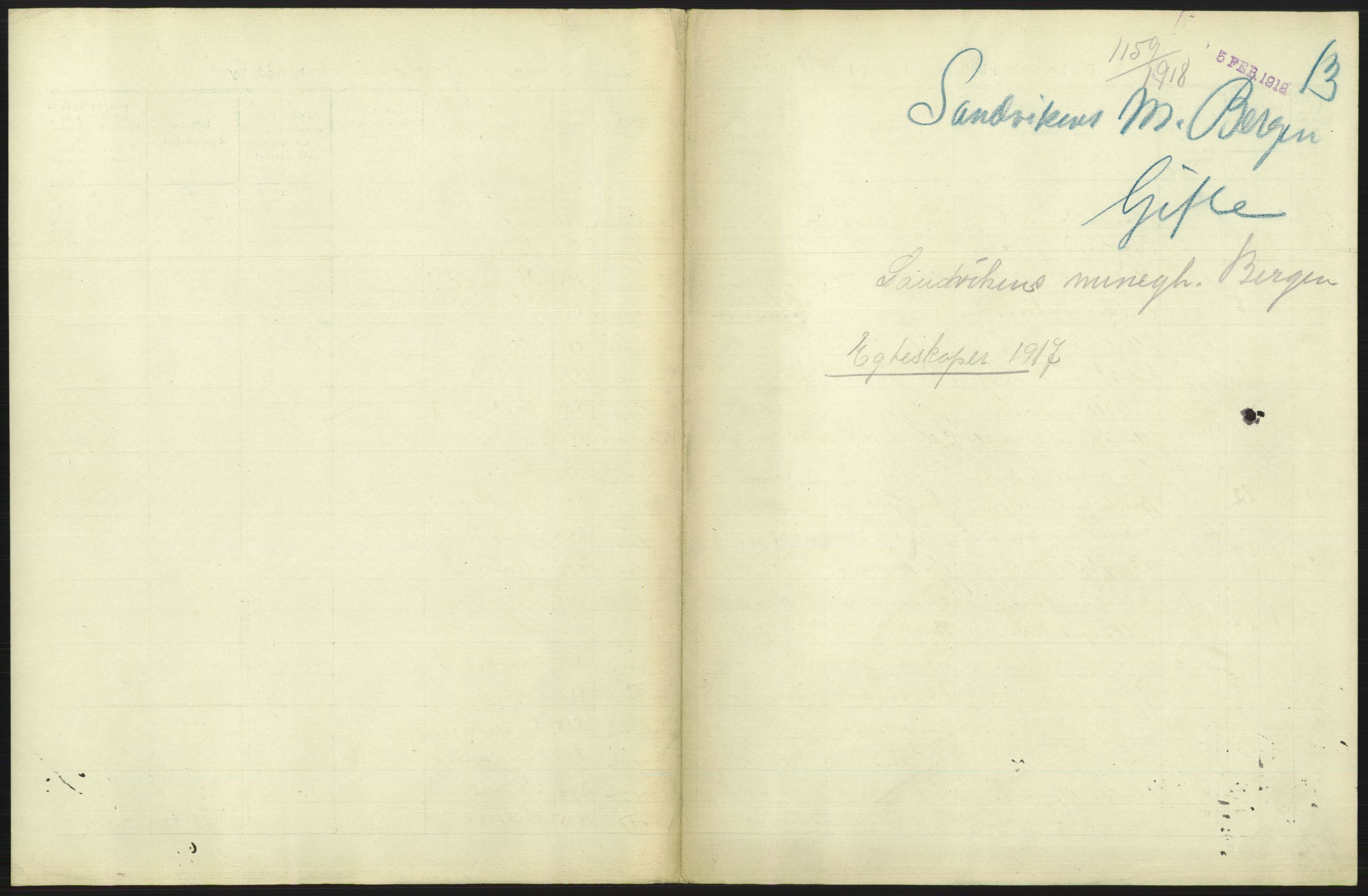 Statistisk sentralbyrå, Sosiodemografiske emner, Befolkning, AV/RA-S-2228/D/Df/Dfb/Dfbg/L0038: Bergen: Gifte, døde, dødfødte., 1917, s. 233