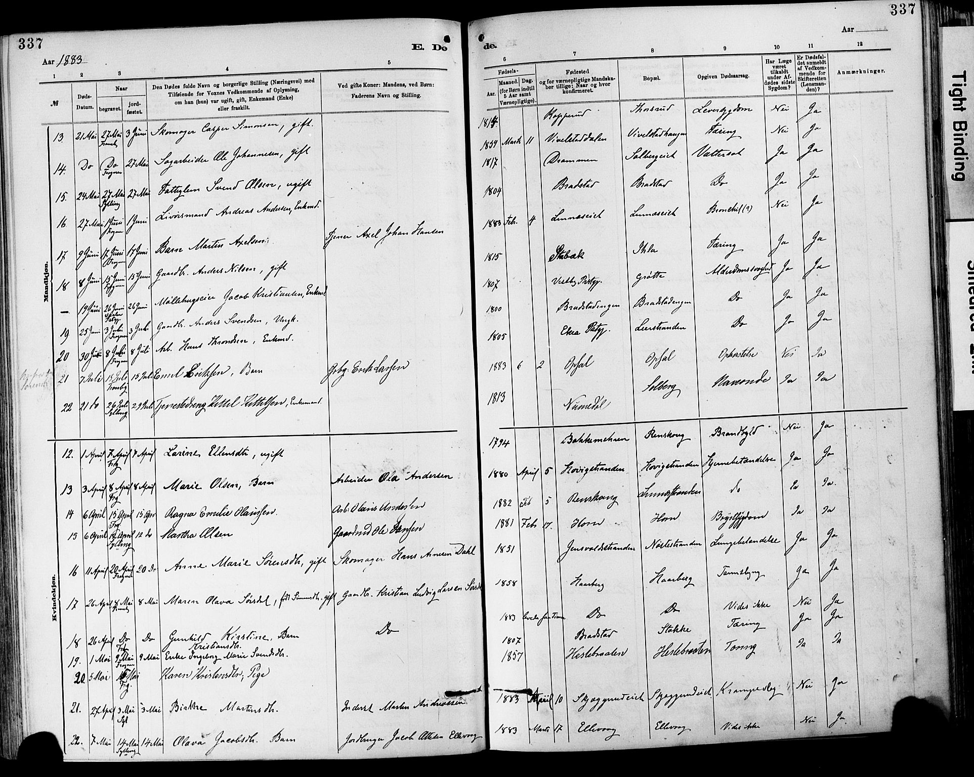 Lier kirkebøker, AV/SAKO-A-230/F/Fa/L0015: Ministerialbok nr. I 15, 1883-1894, s. 337