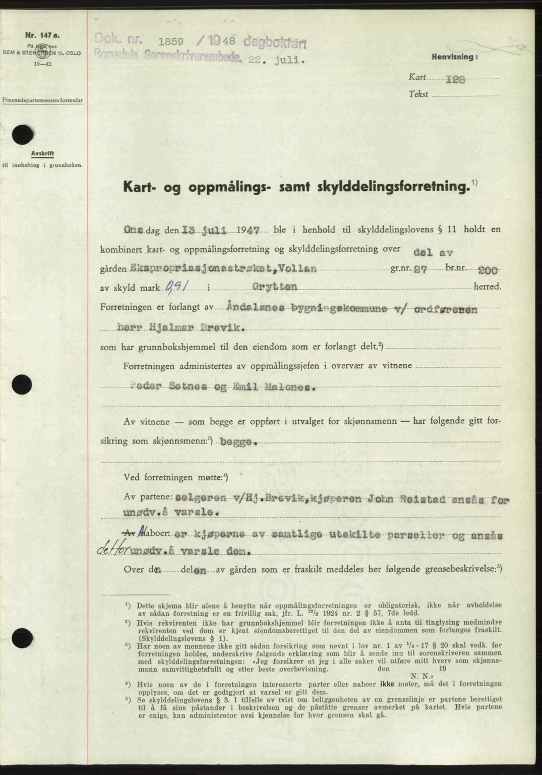Romsdal sorenskriveri, SAT/A-4149/1/2/2C: Pantebok nr. A26, 1948-1948, Dagboknr: 1859/1948