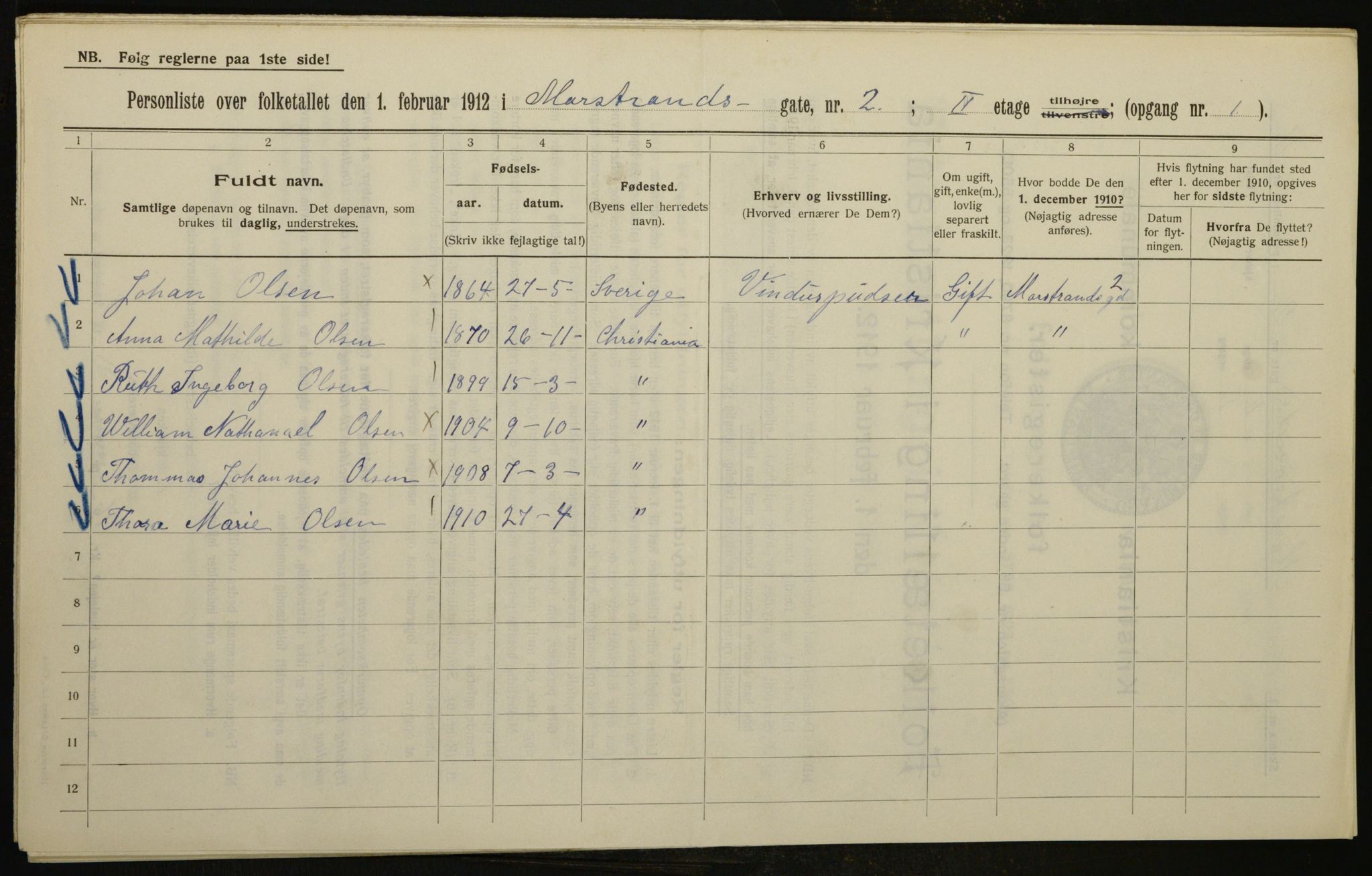 OBA, Kommunal folketelling 1.2.1912 for Kristiania, 1912, s. 65095