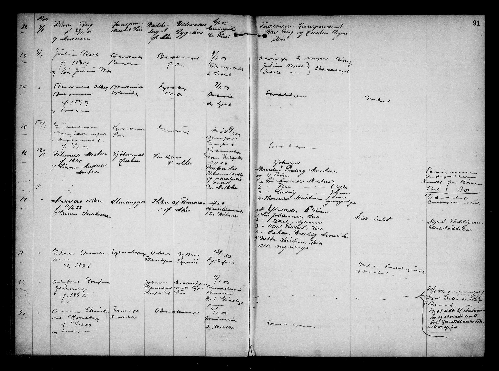 Aker kriminaldommer, skifte- og auksjonsforvalterembete, AV/SAO-A-10452/H/Hb/Hba/Hbaa/L0001: Dødsfallsprotokoll, 1901-1907, s. 91