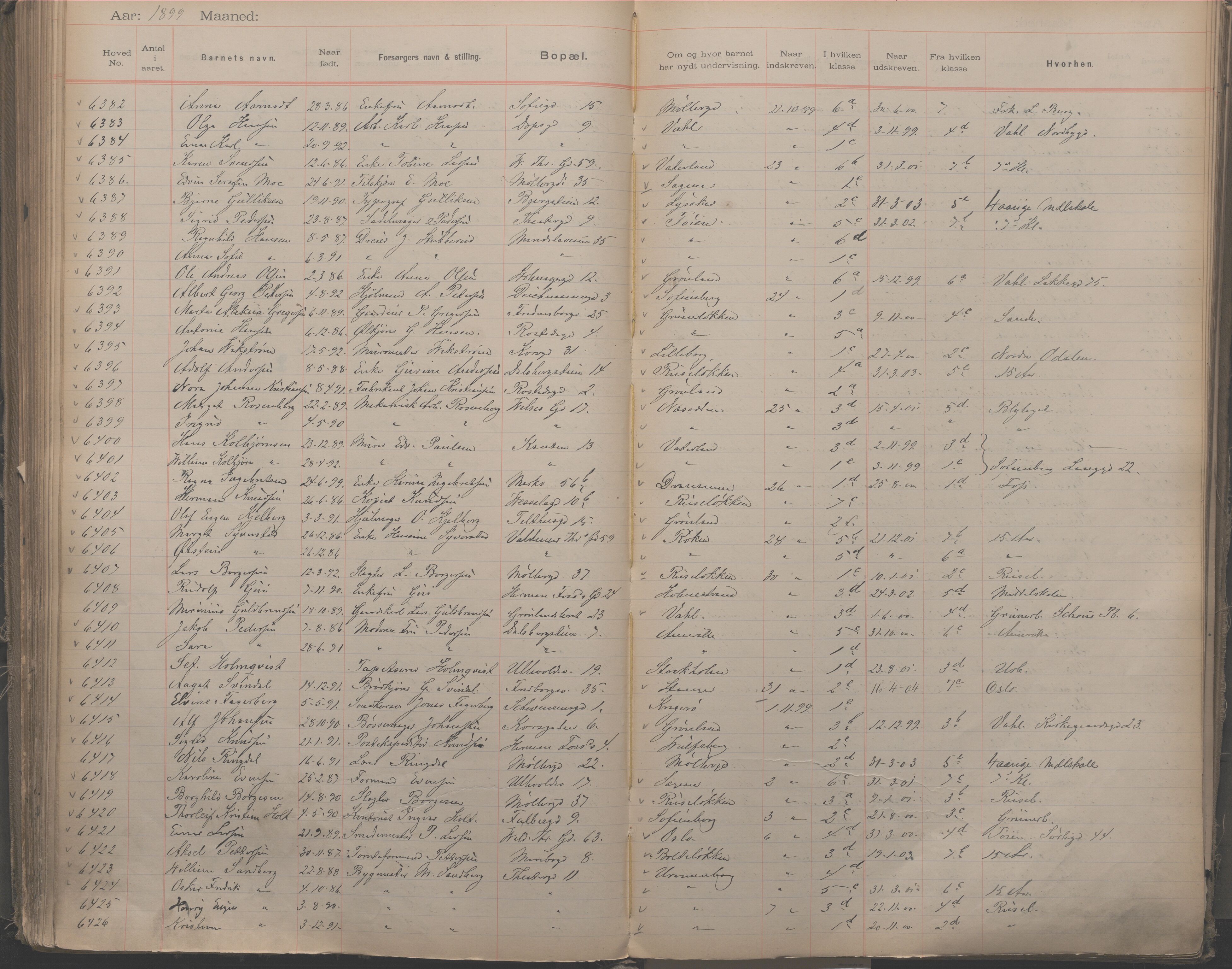 Møllergata skole, OBA/A-20129/F/Fa/L0001: Ut-/innskrivningsprotokoll, 1889-1907, s. 147