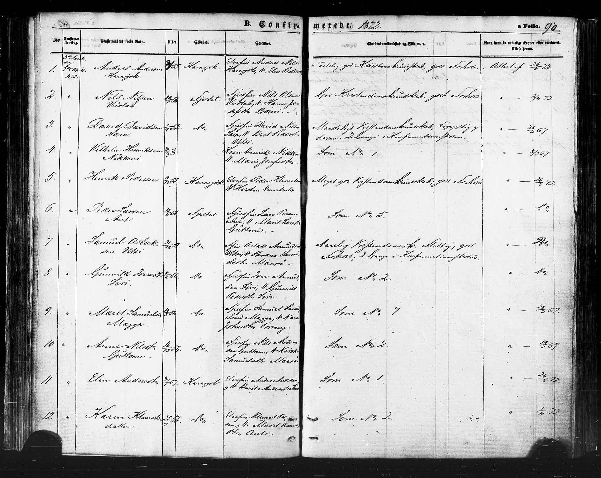 Karasjok sokneprestkontor, AV/SATØ-S-1352/H/Ha/L0001kirke: Ministerialbok nr. 1, 1872-1884, s. 90