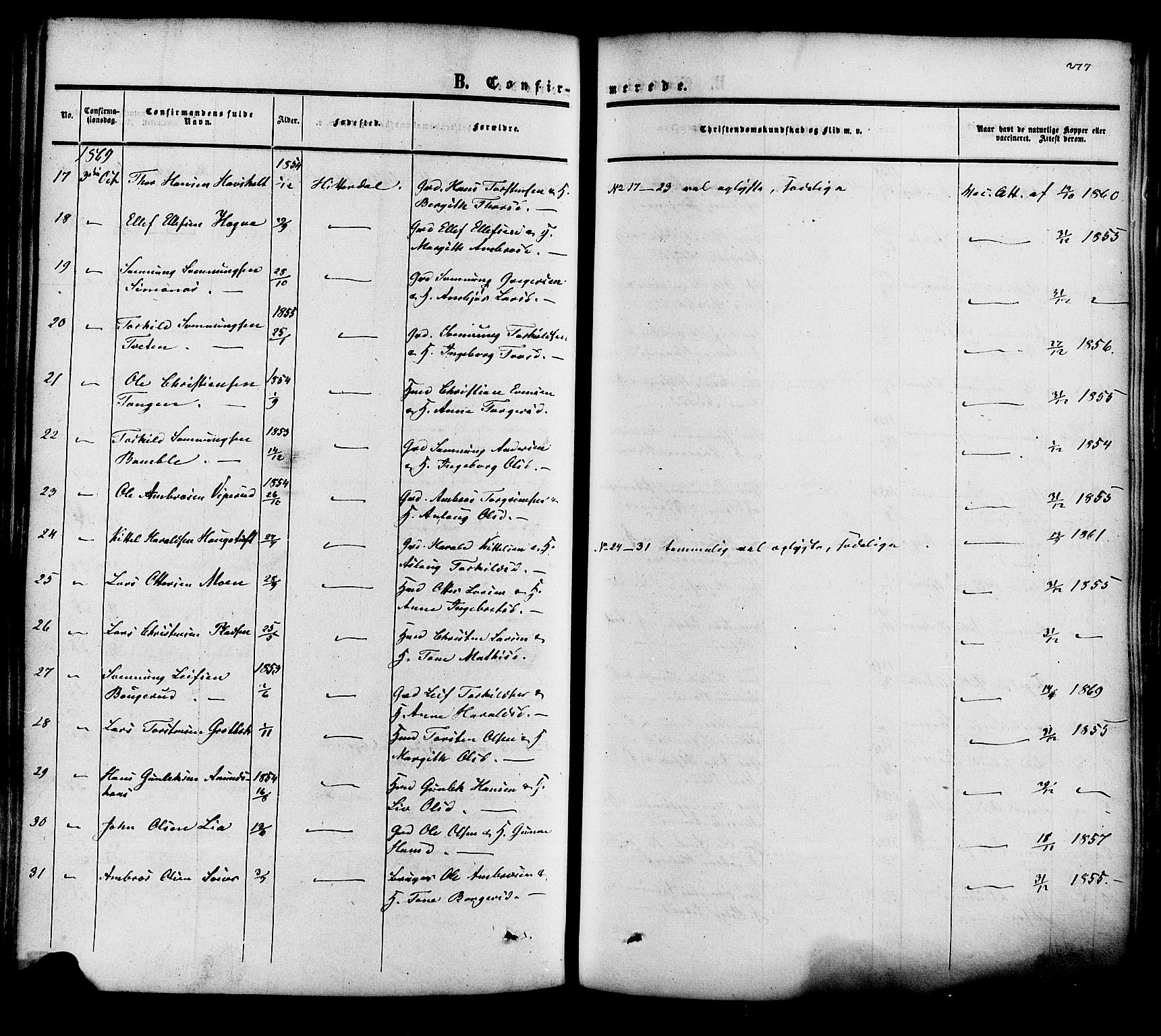 Heddal kirkebøker, AV/SAKO-A-268/F/Fa/L0007: Ministerialbok nr. I 7, 1855-1877, s. 277
