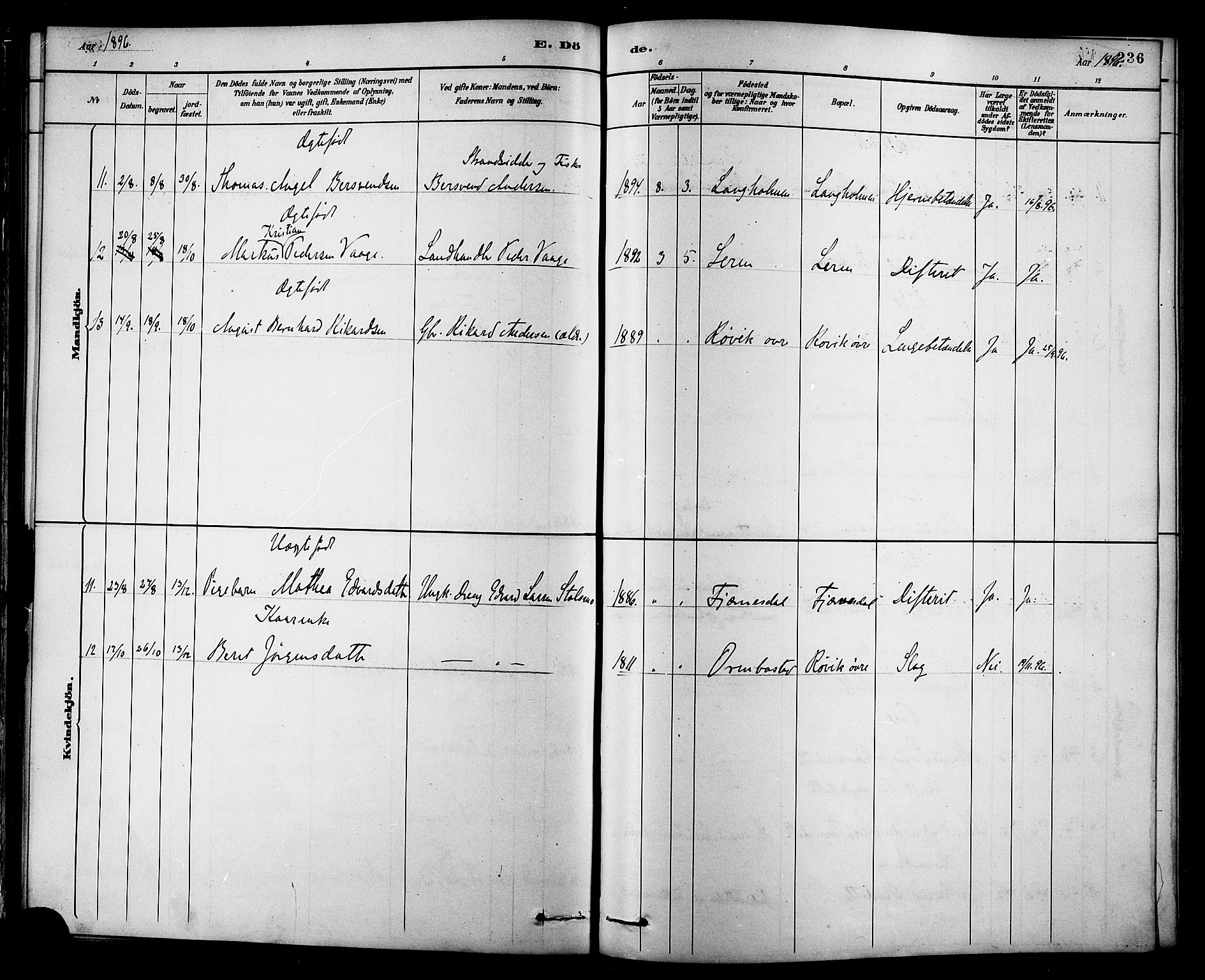 Ministerialprotokoller, klokkerbøker og fødselsregistre - Møre og Romsdal, AV/SAT-A-1454/577/L0896: Ministerialbok nr. 577A03, 1880-1898, s. 236