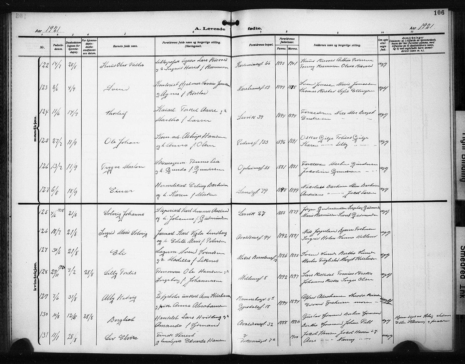 St. Johannes sokneprestkontor, AV/SAST-A-101814/001/30/30BB/L0008: Klokkerbok nr. B 8, 1918-1929, s. 106