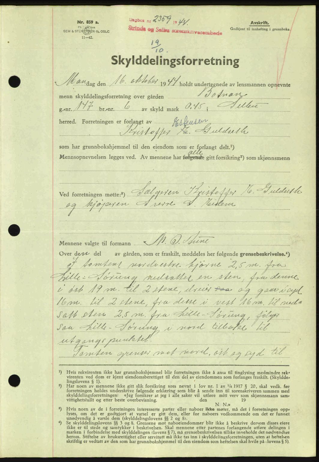 Strinda og Selbu sorenskriveri, SAT/A-0015/2/2C: Pantebok nr. A9, 1944-1945, Dagboknr: 2359/1944