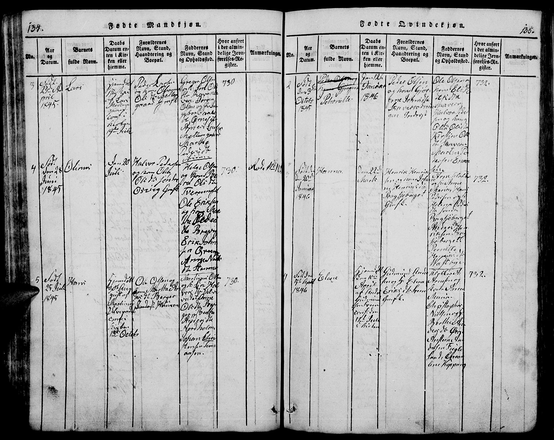 Trysil prestekontor, AV/SAH-PREST-046/H/Ha/Hab/L0005: Klokkerbok nr. 5, 1814-1877, s. 134-135