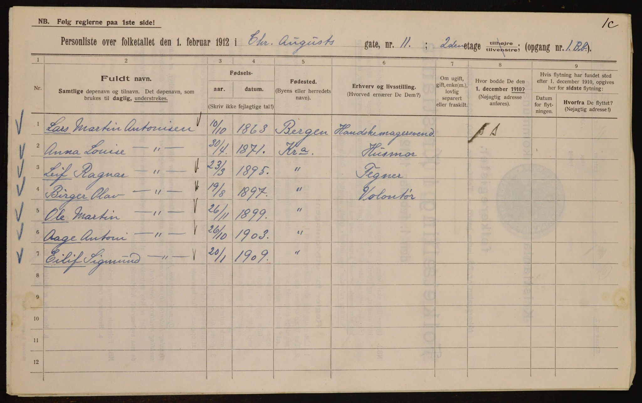 OBA, Kommunal folketelling 1.2.1912 for Kristiania, 1912, s. 54285